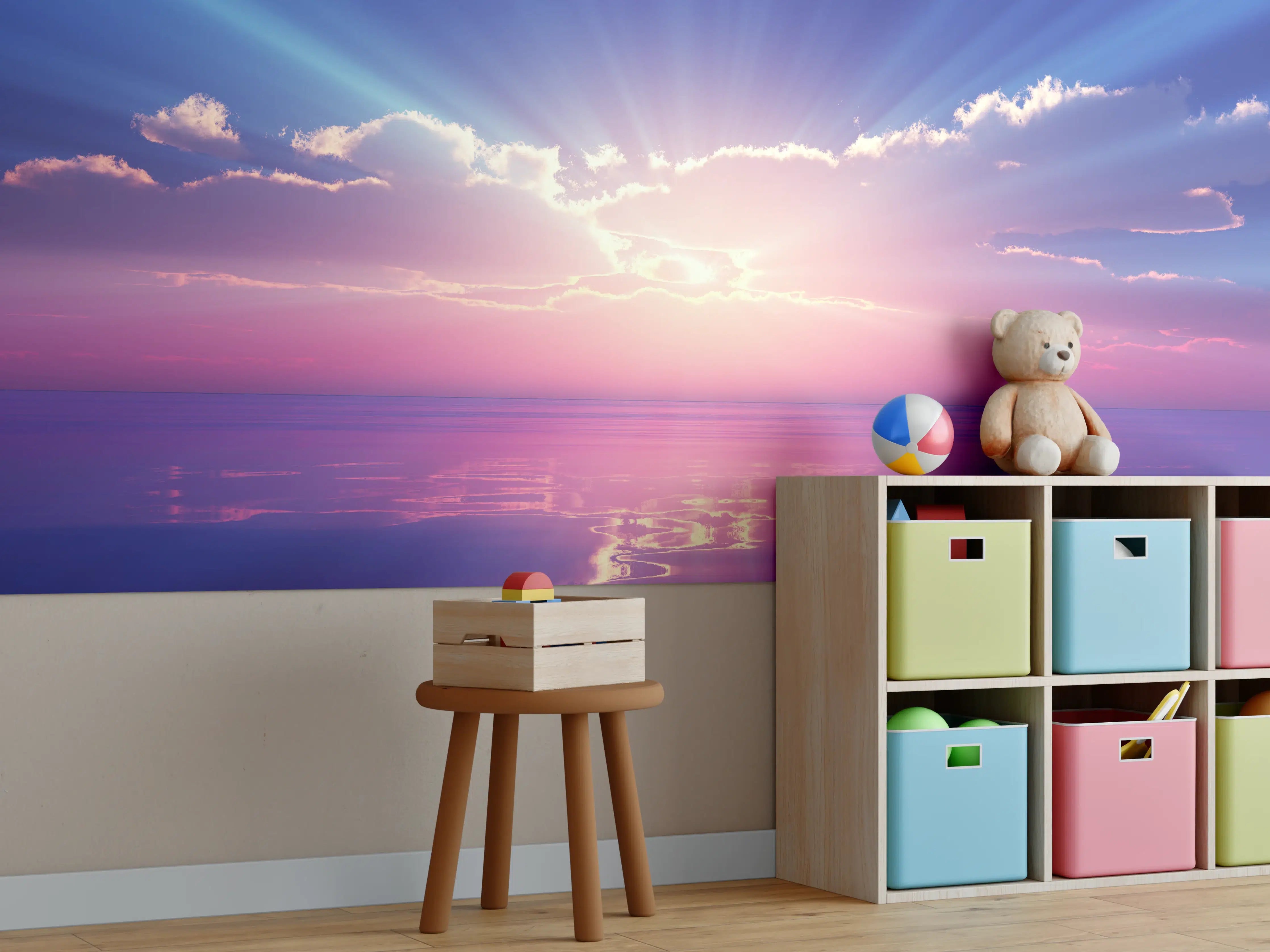 Kinderzimmer Wandgestaltung - Fantasievoller Sonnenuntergang über dem Meer