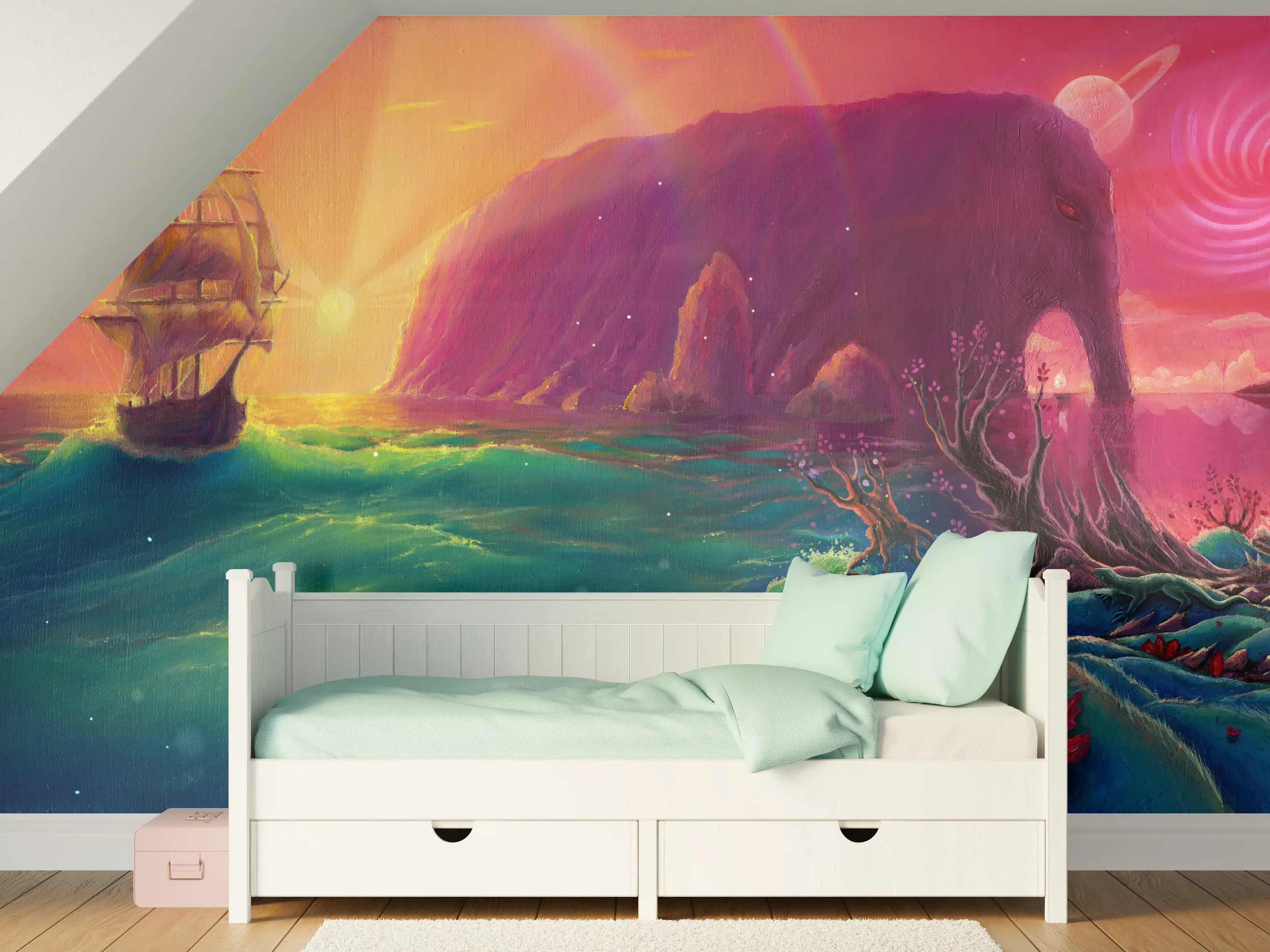Kinderzimmer Wandgestaltung - Fantasy Ölgemälde-Sonnenuntergang Meer