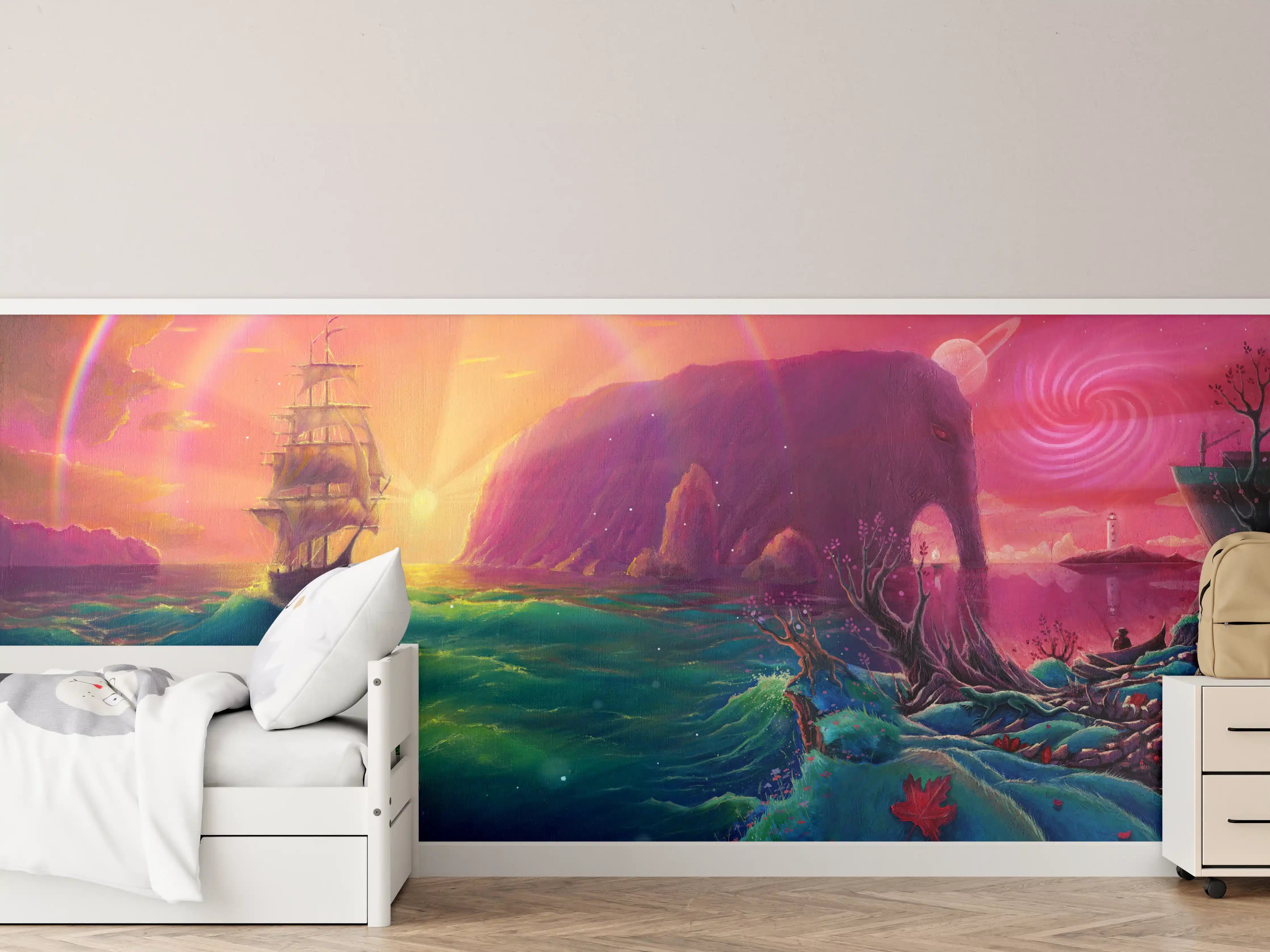 Kinderzimmer Wandgestaltung - Fantasy Ölgemälde-Sonnenuntergang Meer