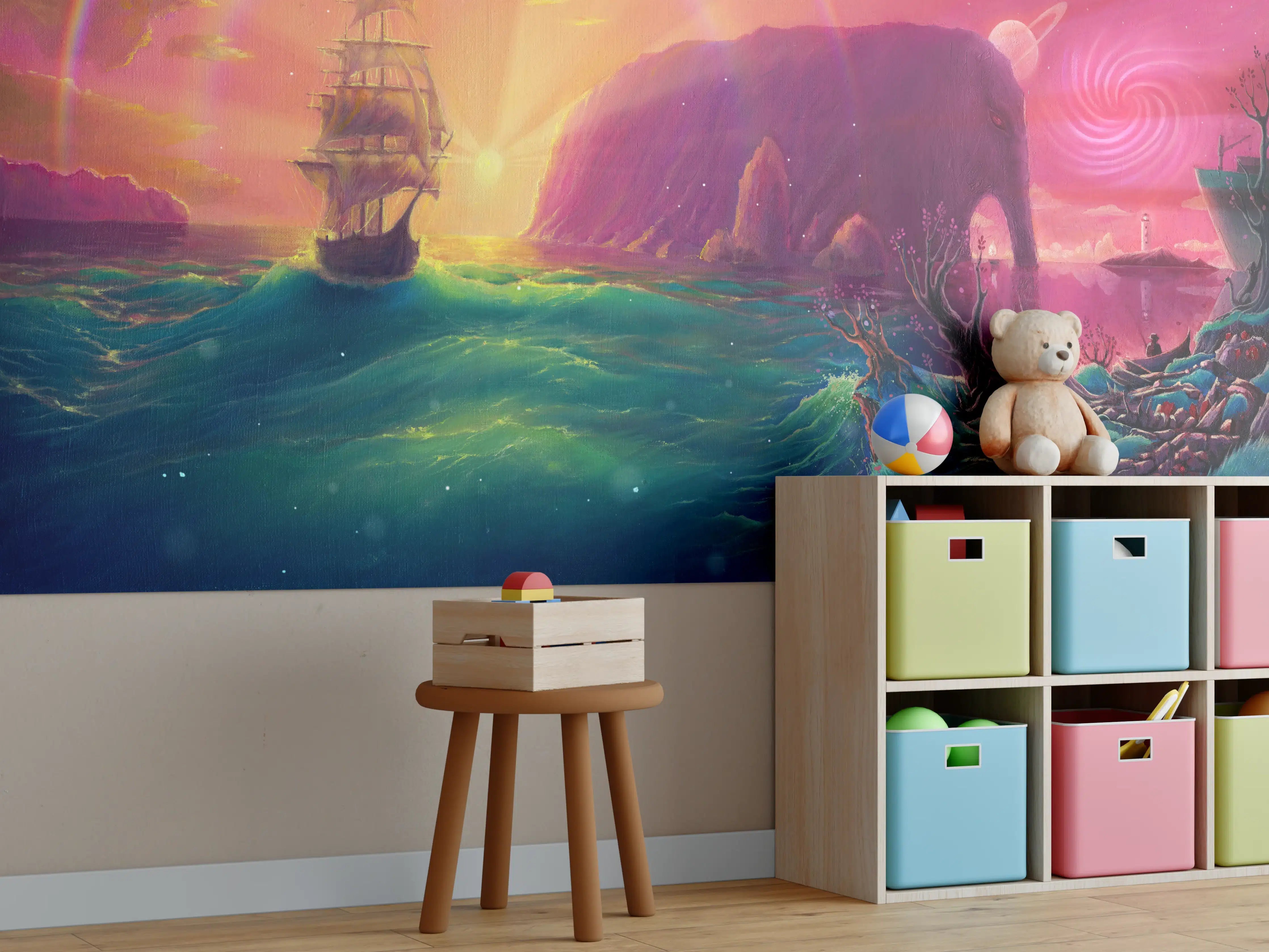 Kinderzimmer Wandgestaltung - Fantasy Ölgemälde-Sonnenuntergang Meer