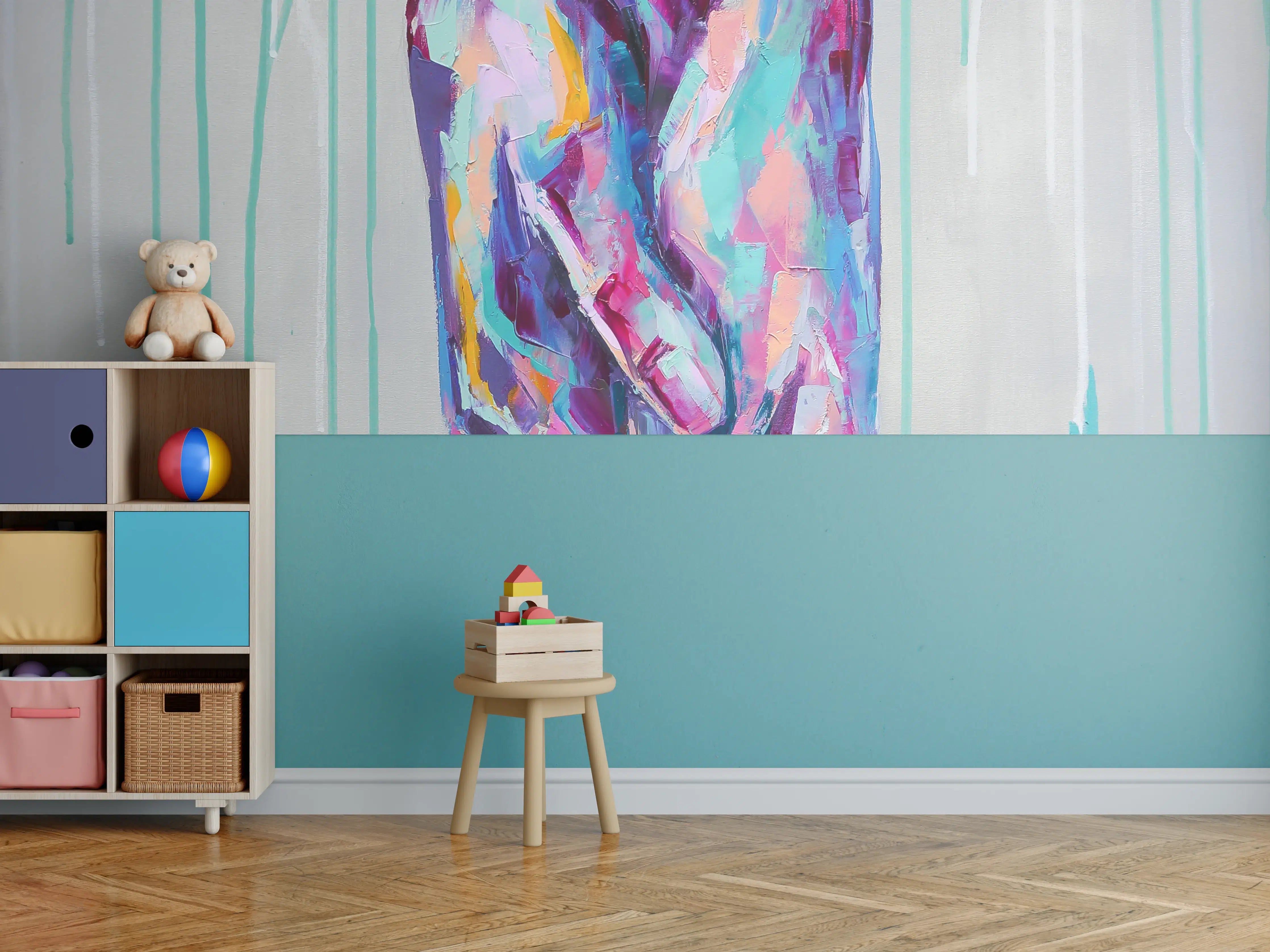 Kinderzimmer Wandgestaltung - Farbenfrohe Hände Malerei mit Aquarelltechnik