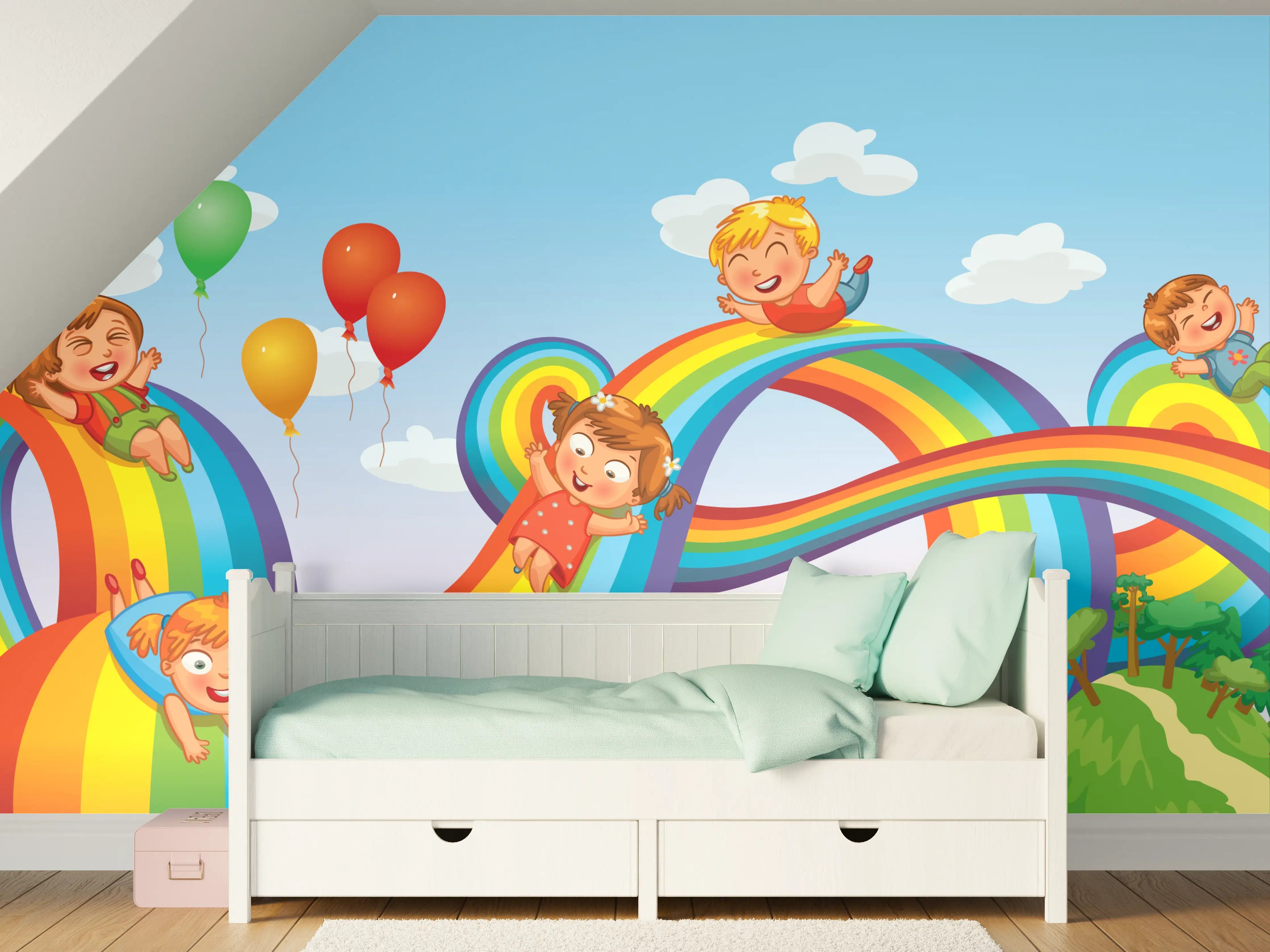 Kinderzimmer Wandgestaltung - Farbenfrohe Kinderwelt mit Regenbögen