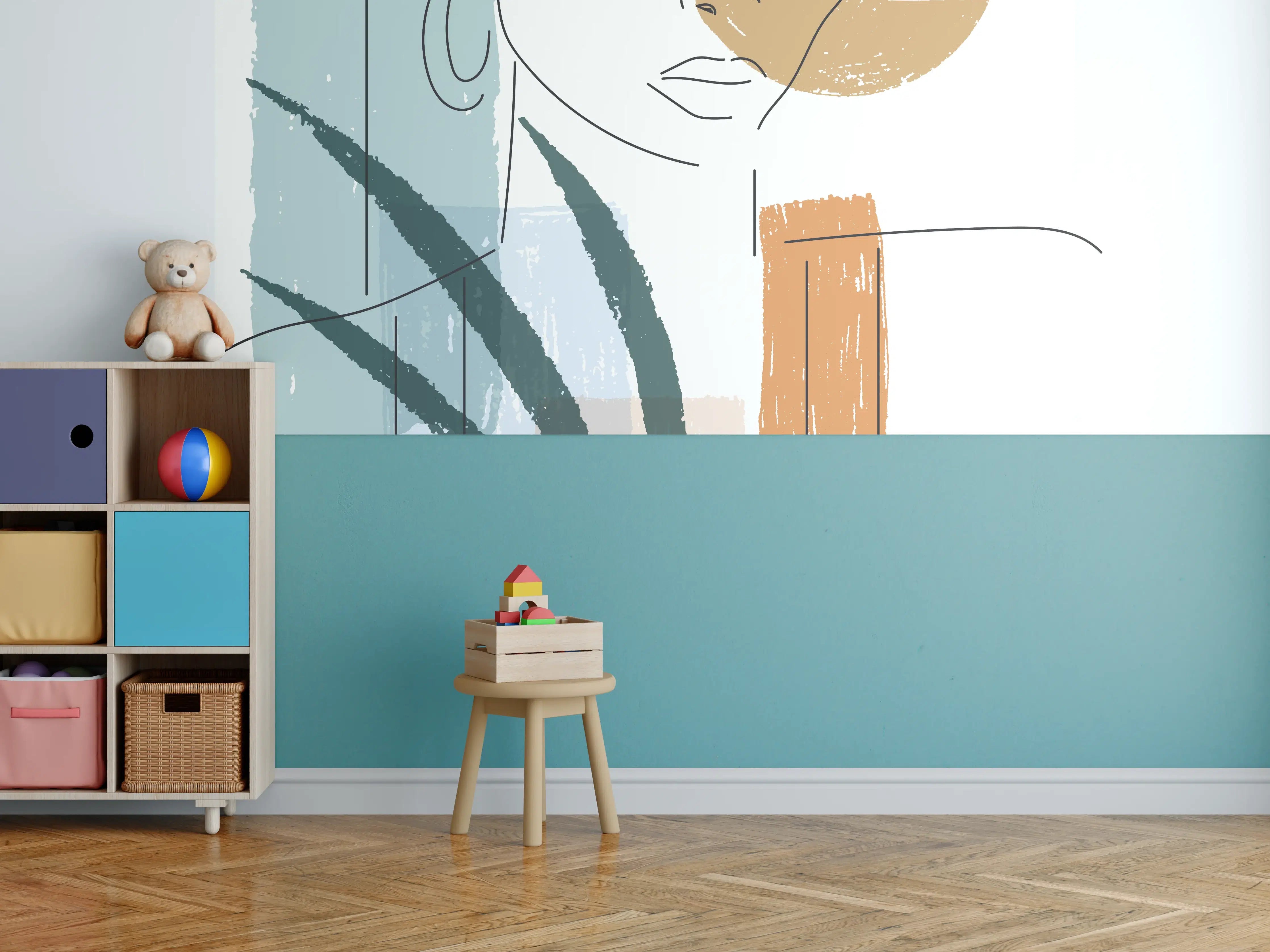 Kinderzimmer Wandgestaltung - Farbenfrohe Linienkunst Figur