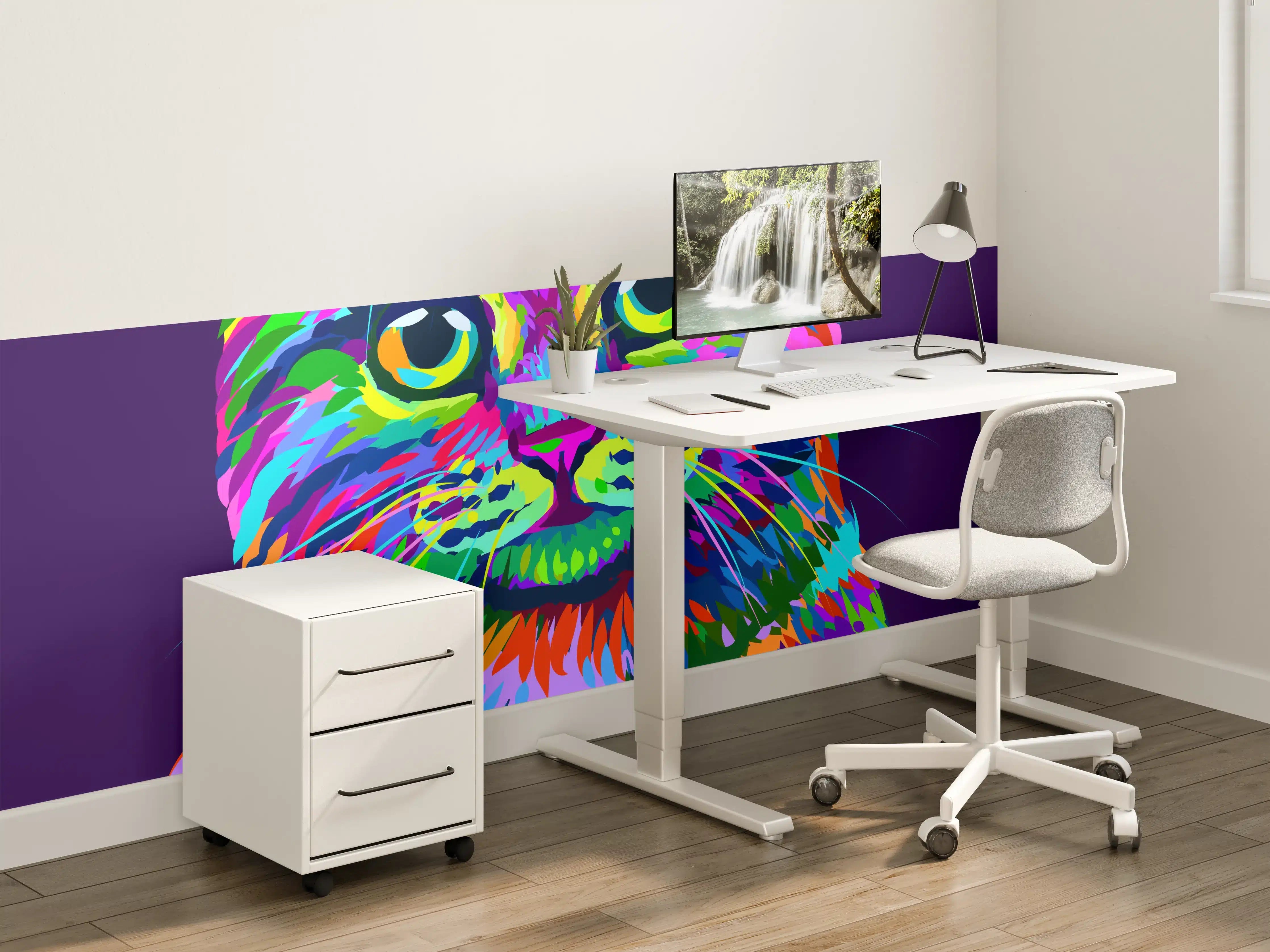 Kinderzimmer Wandgestaltung - Farbenfrohe Neon-Katzen-Illustration