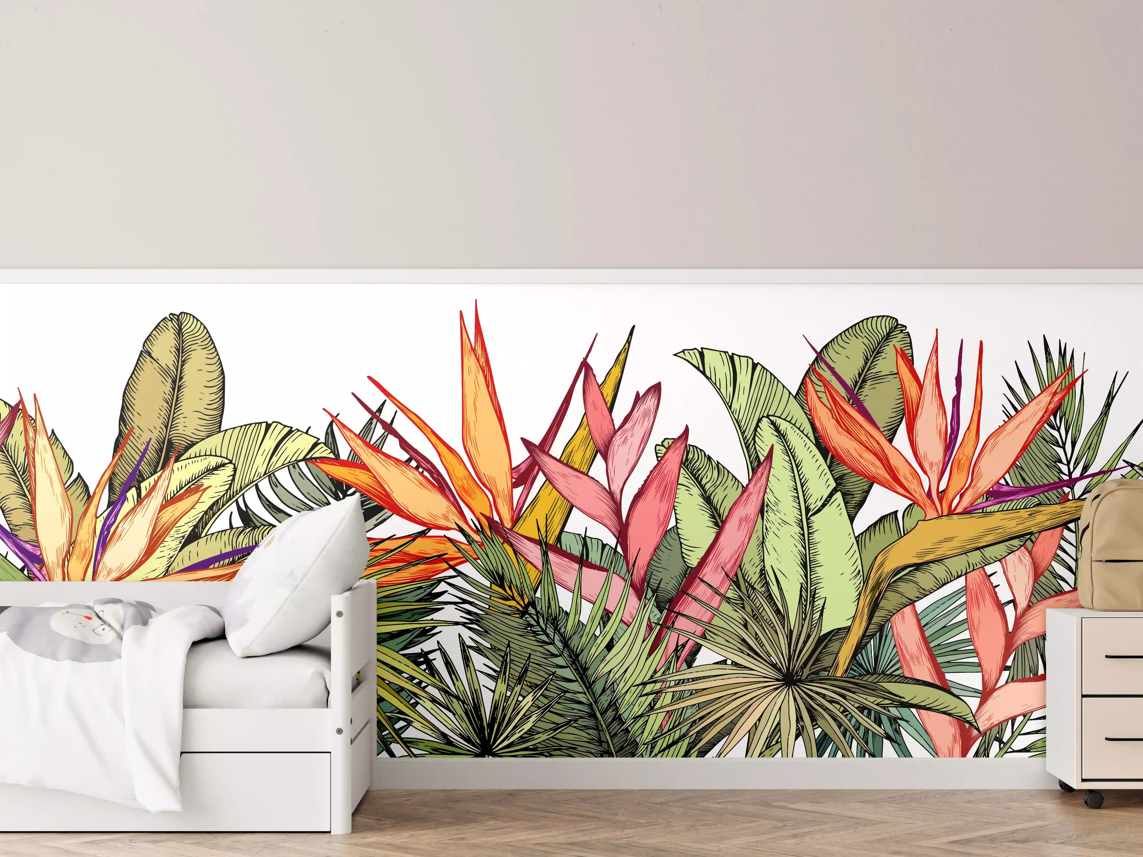 Kinderzimmer Wandgestaltung - Farbenfroher Pflanzen-Print