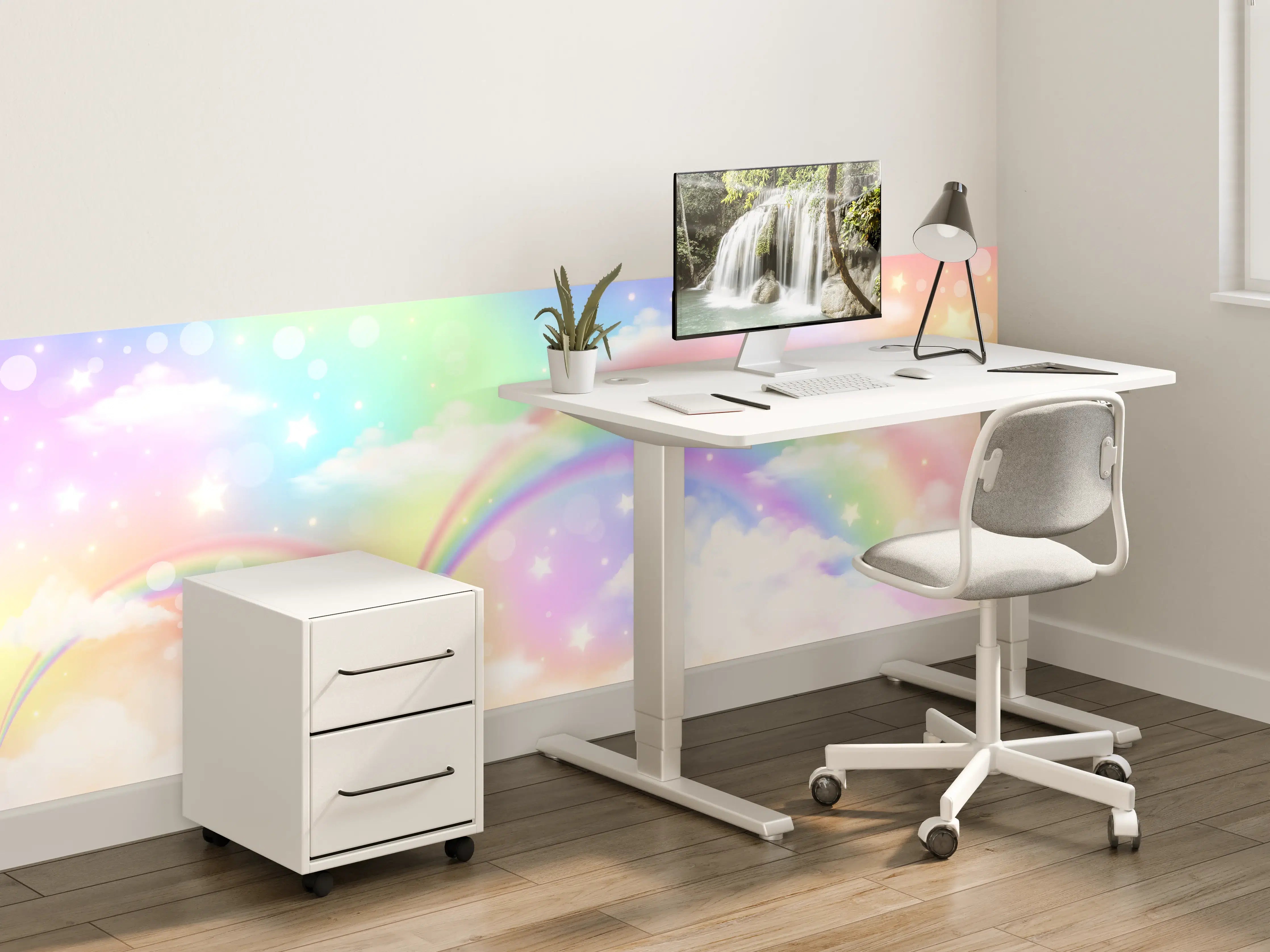 Kinderzimmer Wandgestaltung - Farbenfroher Regenbogen im Himmel