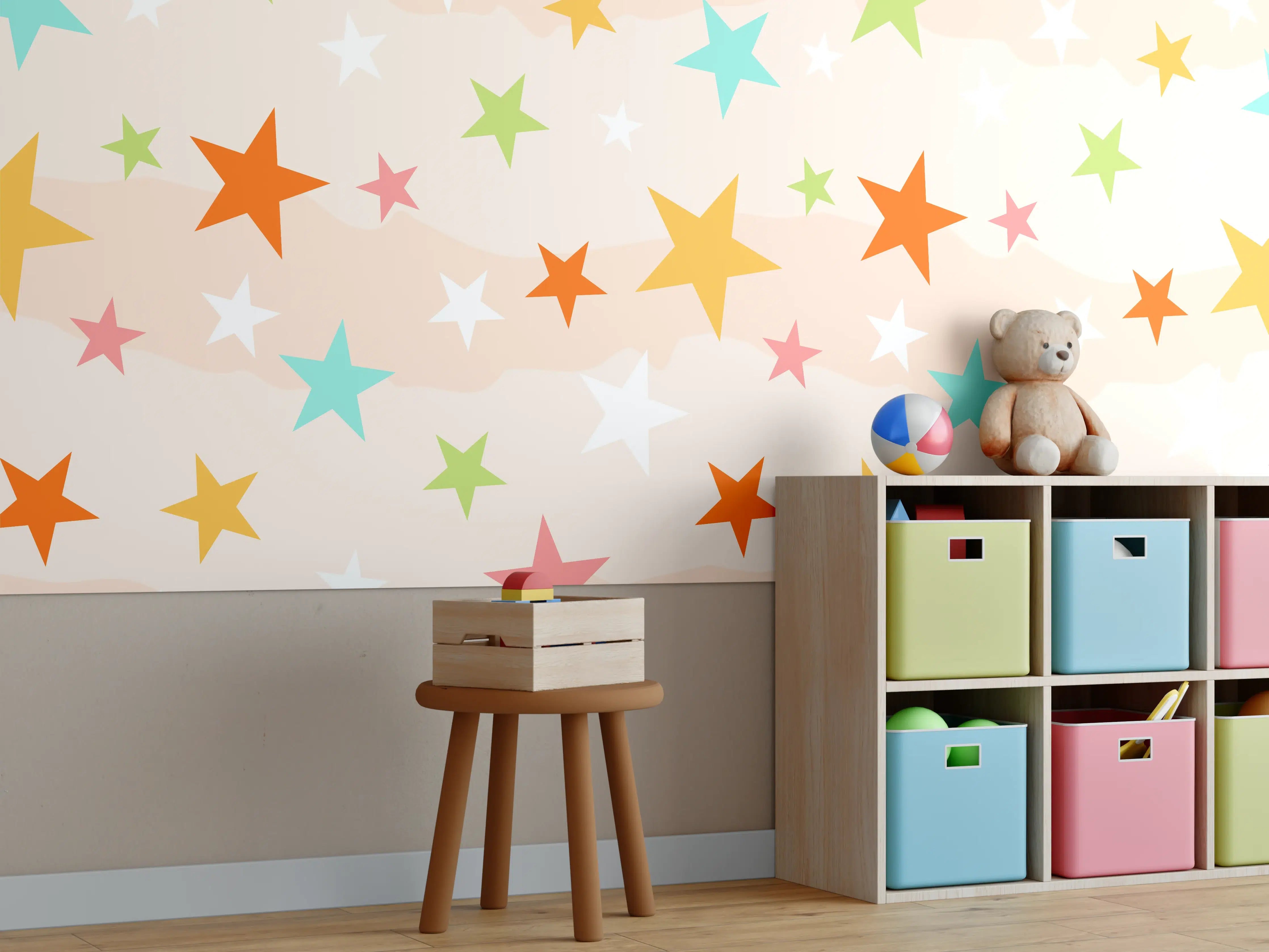 Kinderzimmer Wandgestaltung - Farbenfrohes Stern-Muster