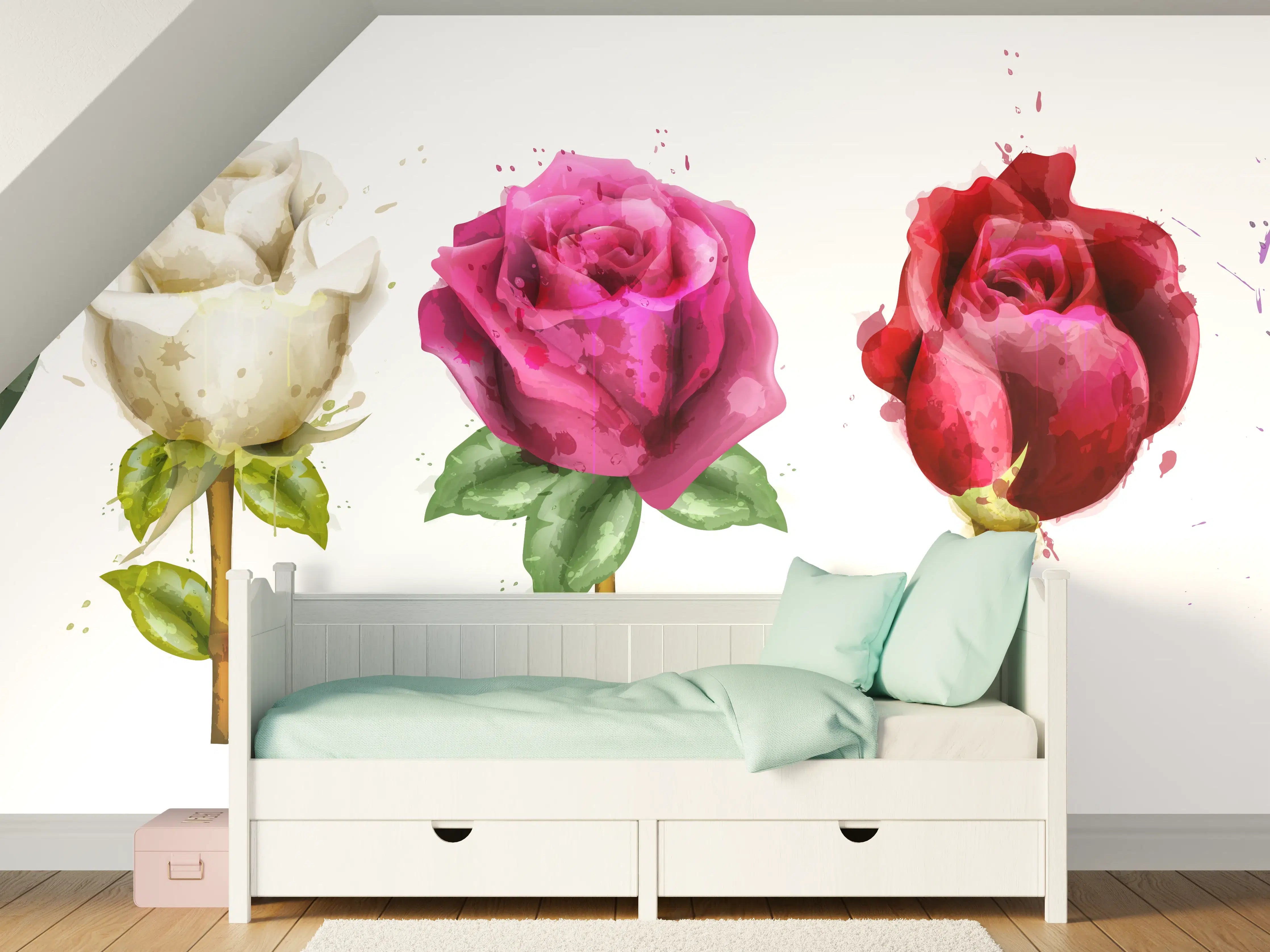 Kinderzimmer Wandgestaltung - Farbenpracht Rosen Tropfen