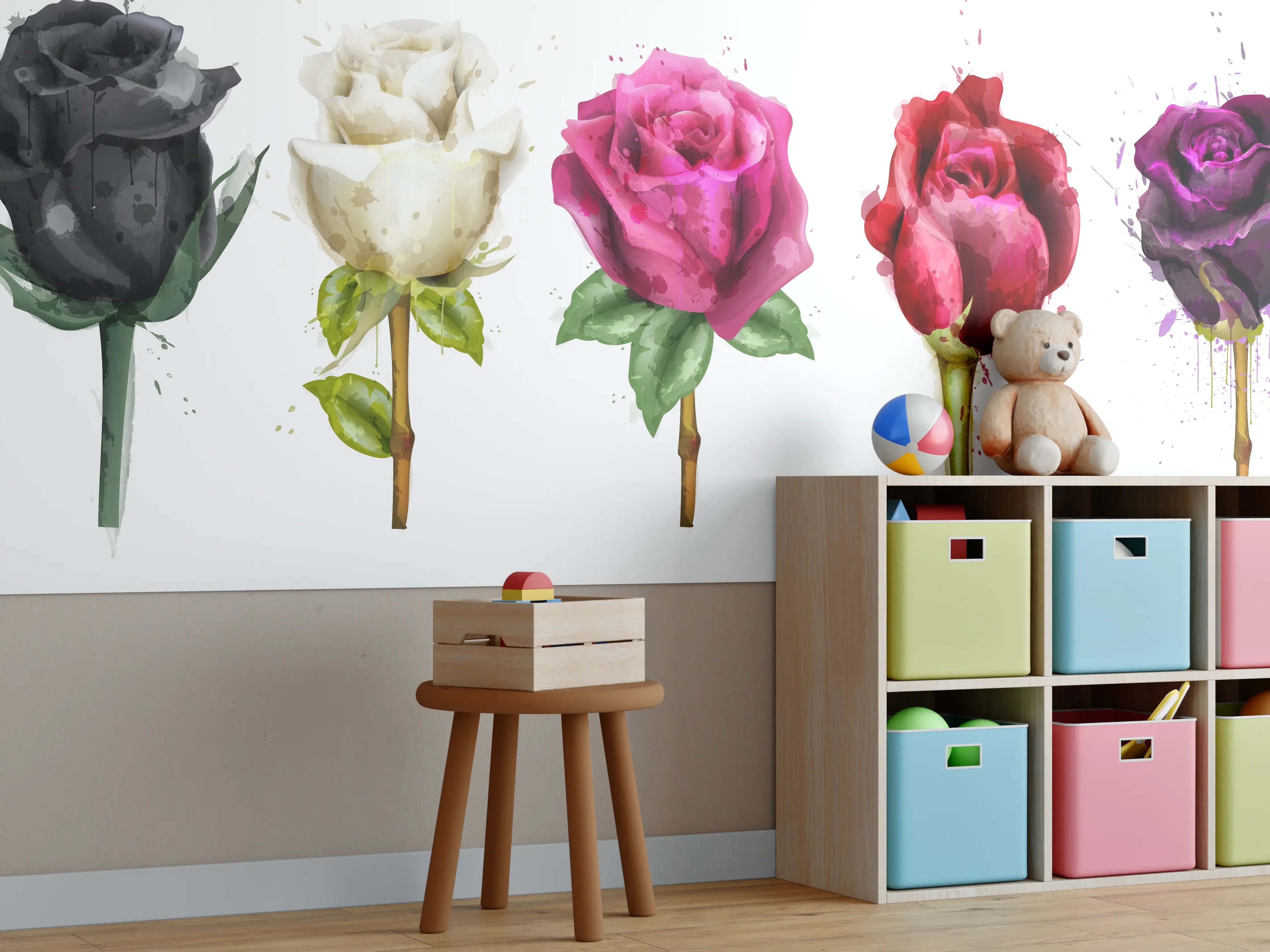 Kinderzimmer Wandgestaltung - Farbenpracht Rosen Tropfen