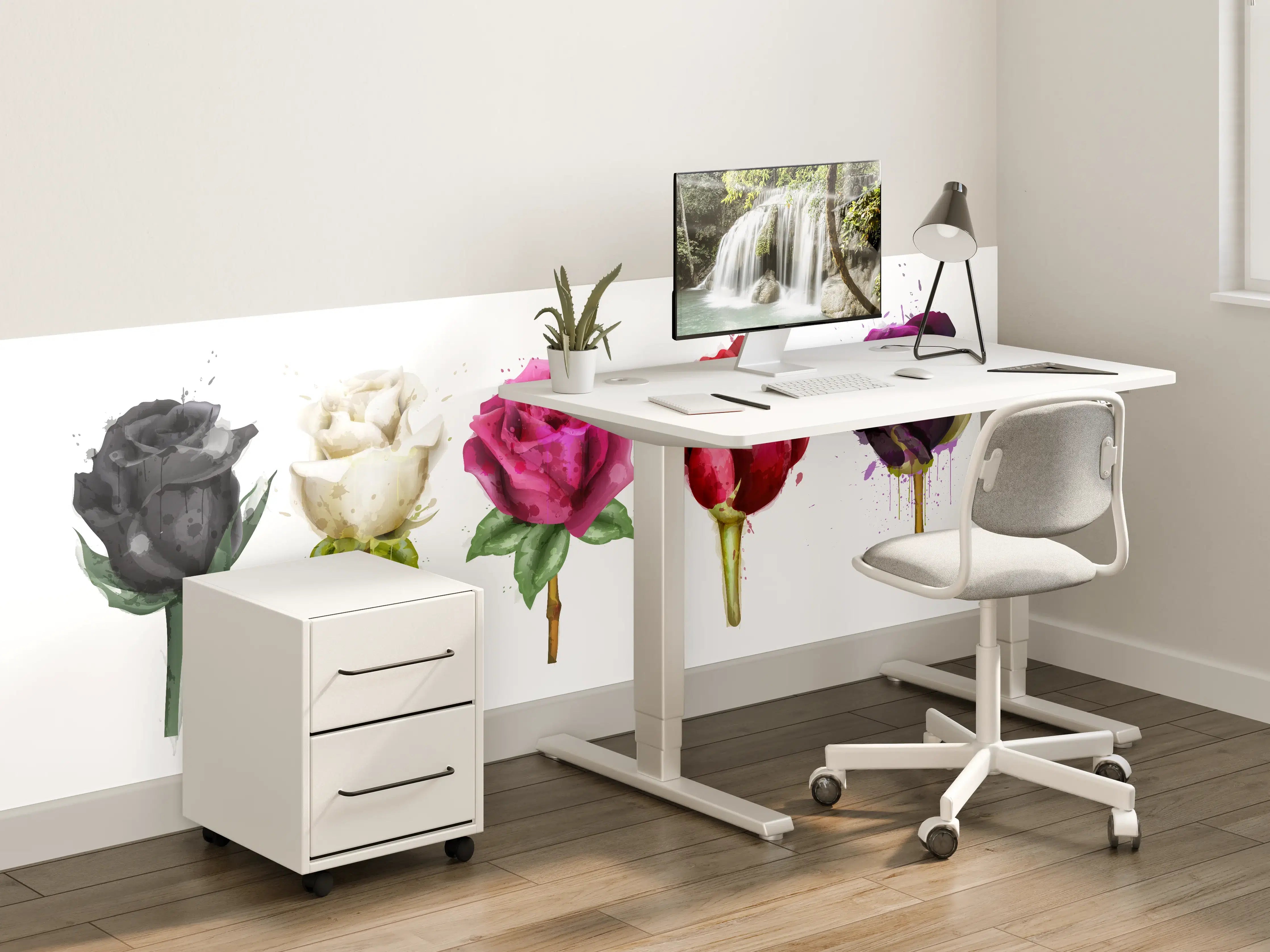 Kinderzimmer Wandgestaltung - Farbenpracht Rosen Tropfen