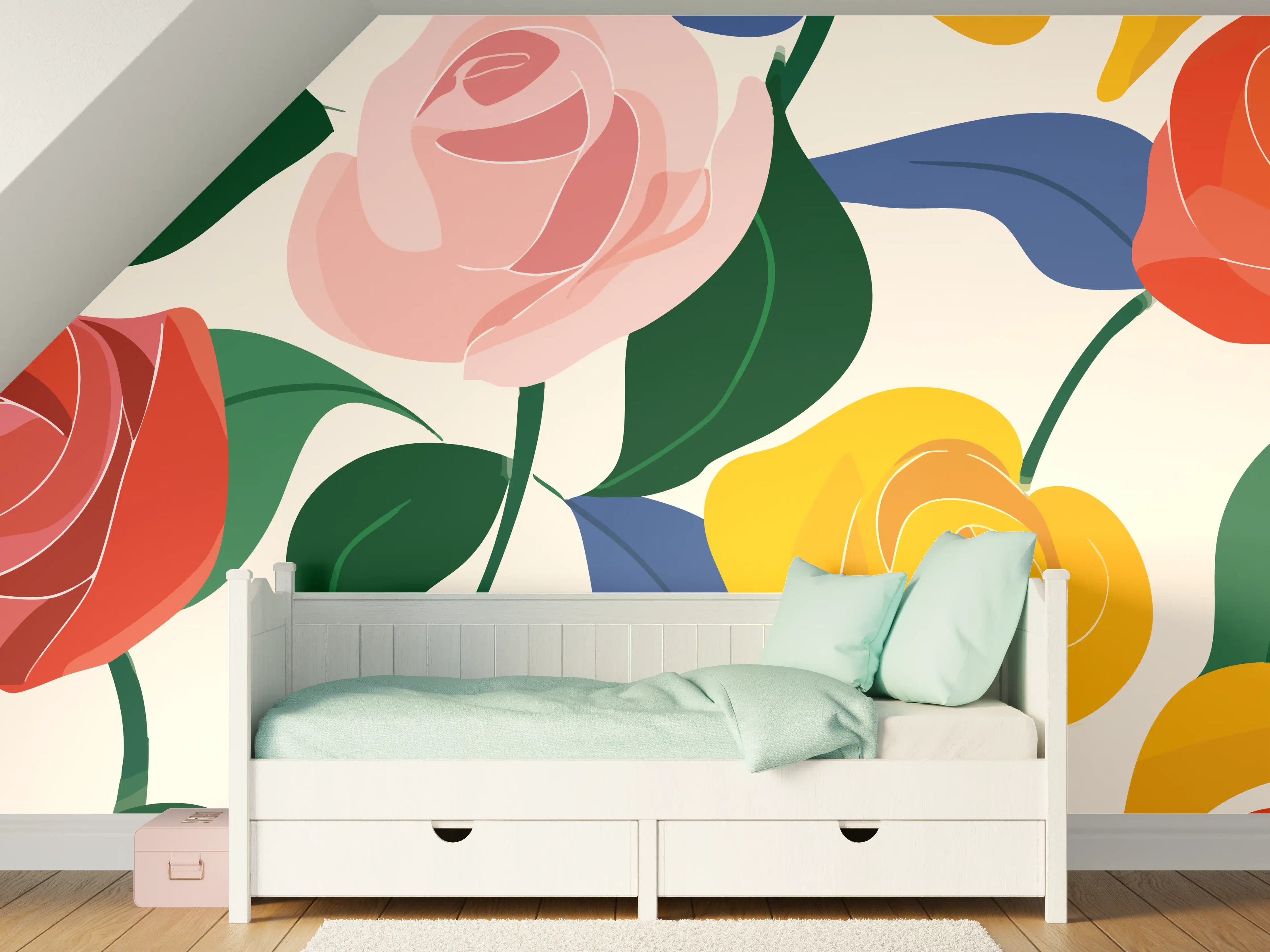 Kinderzimmer Wandgestaltung - Farbige Blumen Illustration