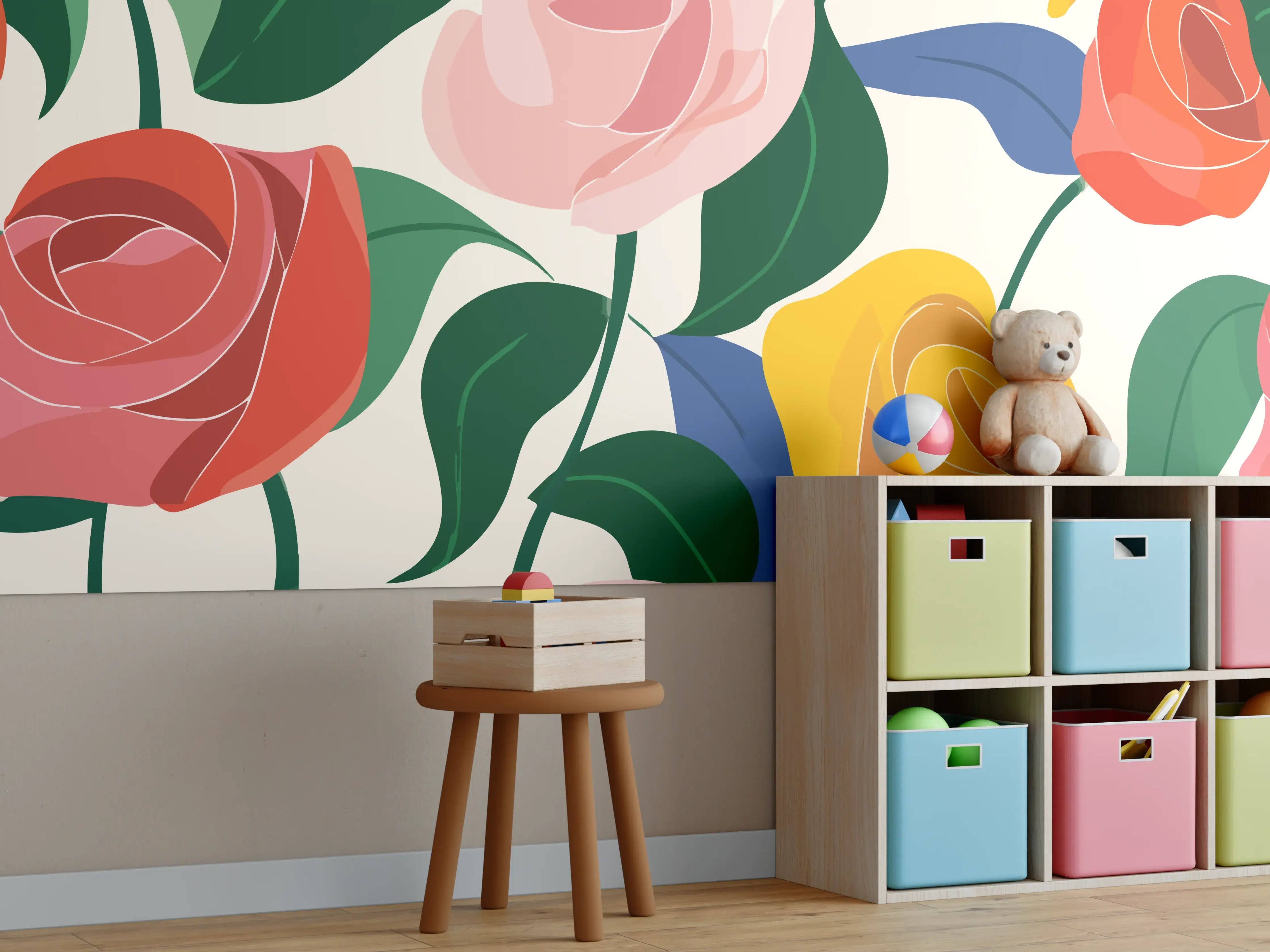 Kinderzimmer Wandgestaltung - Farbige Blumen Illustration
