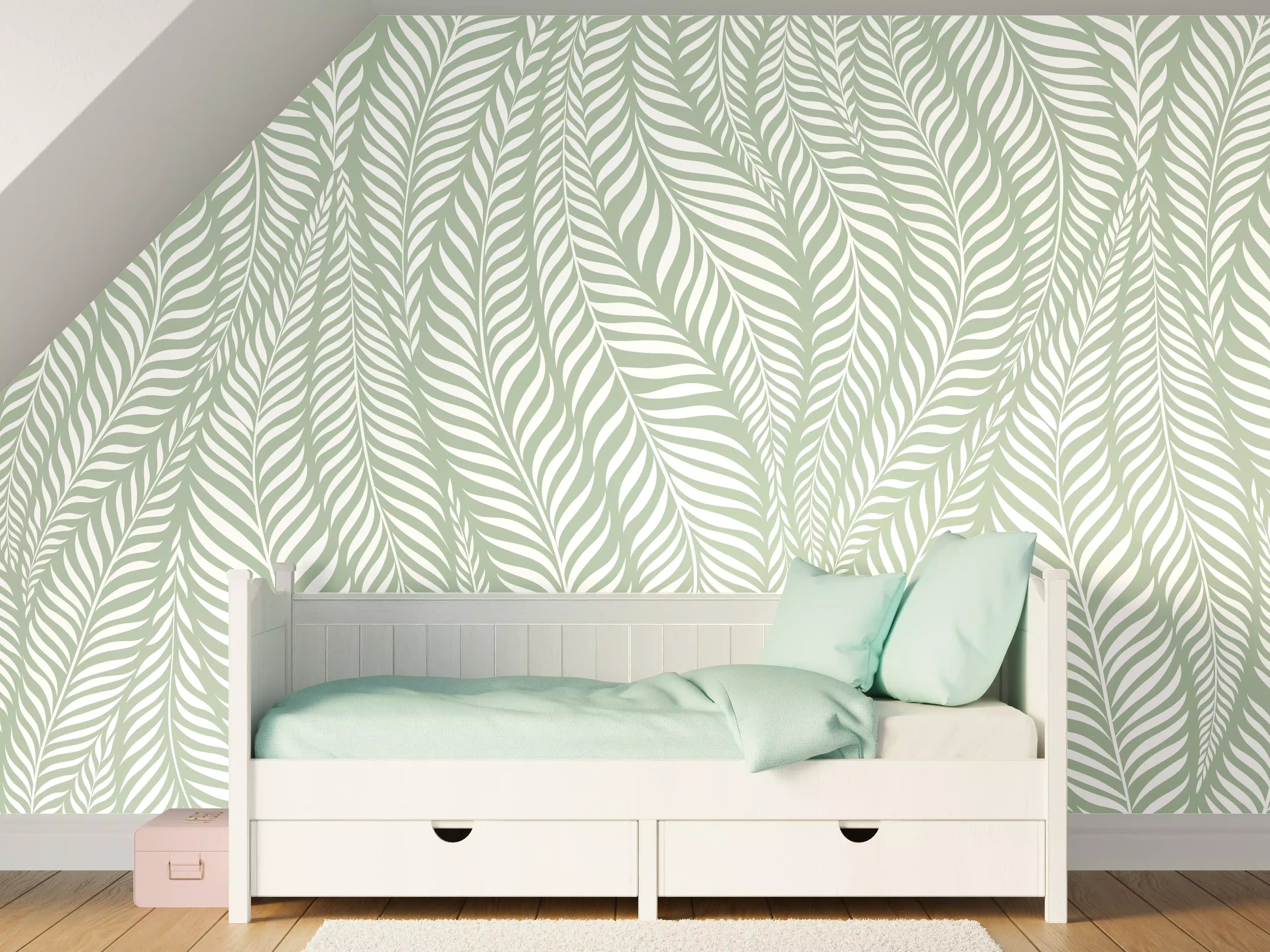 Kinderzimmer Wandgestaltung - Farbige Wellen in beruhigender Salvia-Optik