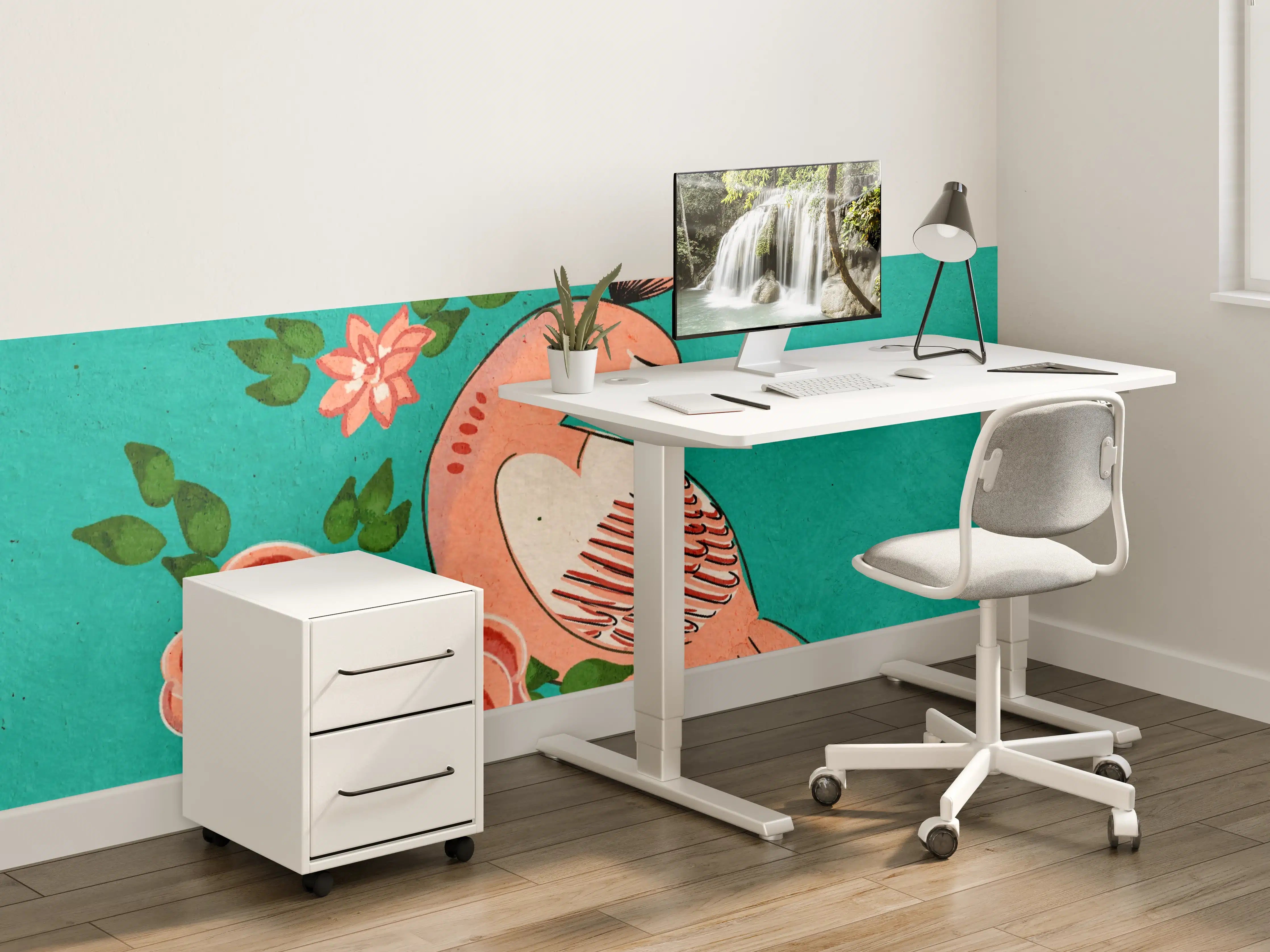 Kinderzimmer Wandgestaltung - Farbkräftiger Papagei mit Blumen