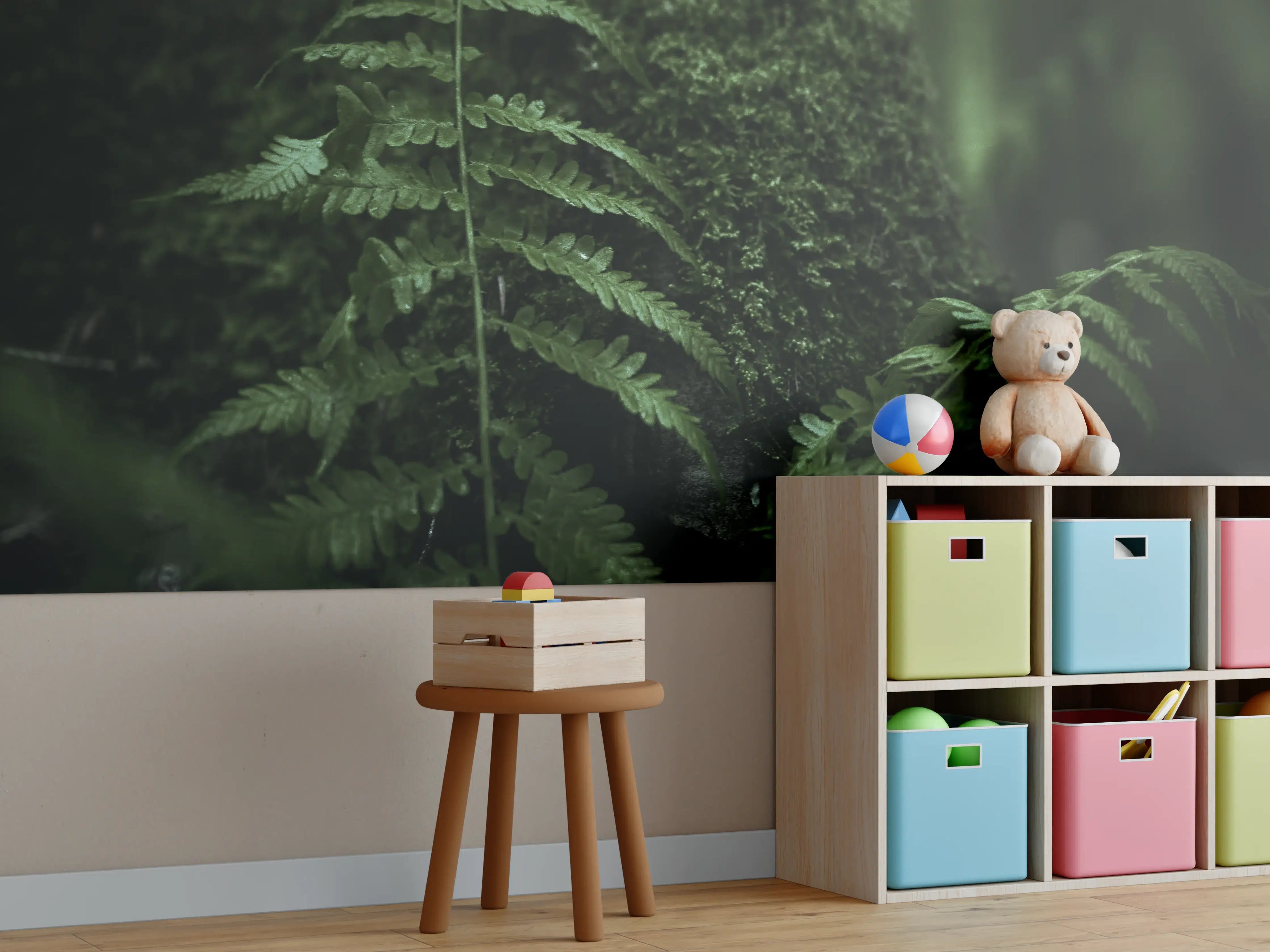 Kinderzimmer Wandgestaltung - Farn im Wald des Allgäu bei Dunkelheit