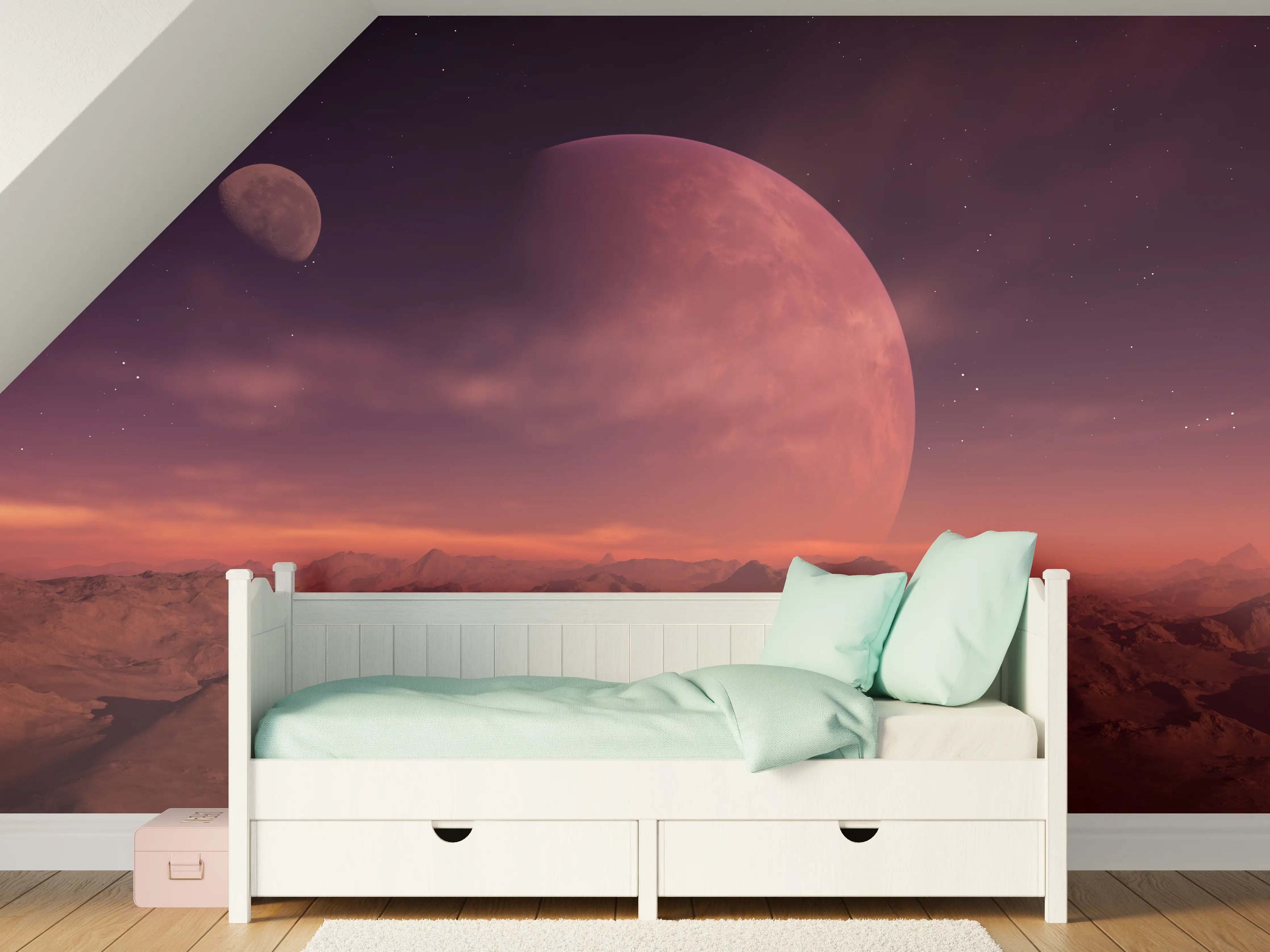 Kinderzimmer Wandgestaltung - Faszinierende Planetenkonstellation bei Sonnenuntergang