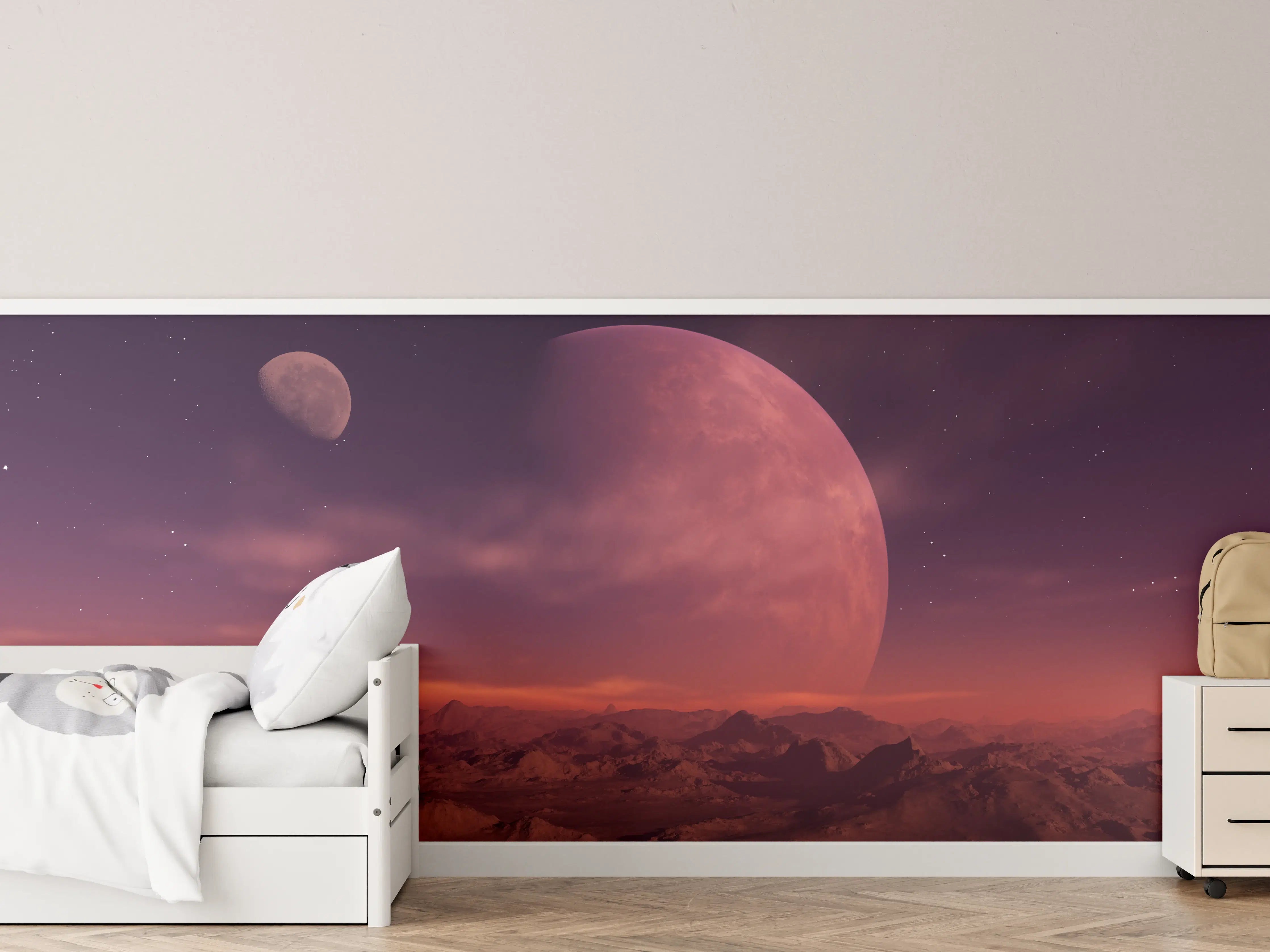 Kinderzimmer Wandgestaltung - Faszinierende Planetenkonstellation bei Sonnenuntergang