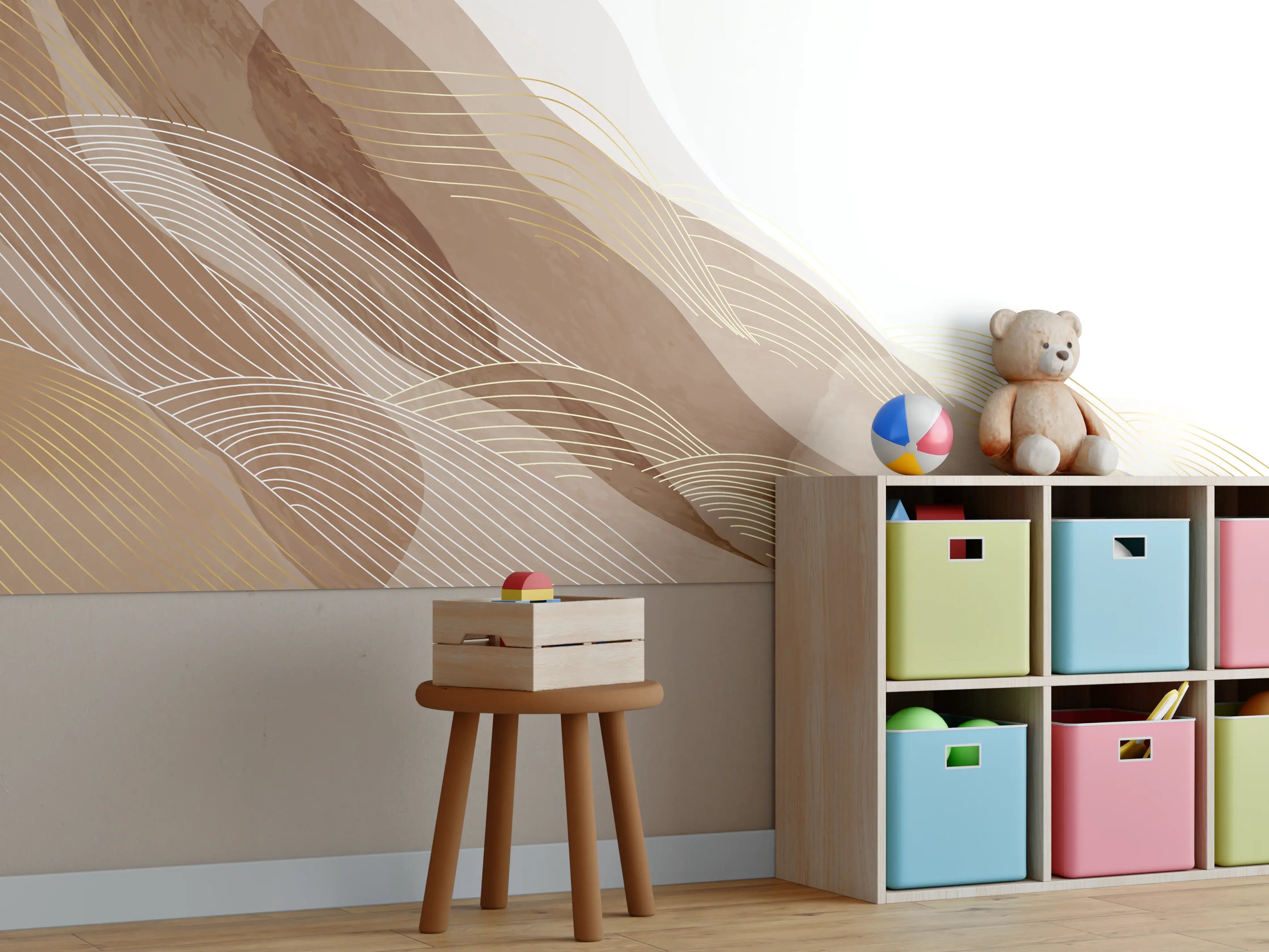 Kinderzimmer Wandgestaltung - Feine Grau- und Beigetöne in abstrakter Kunst