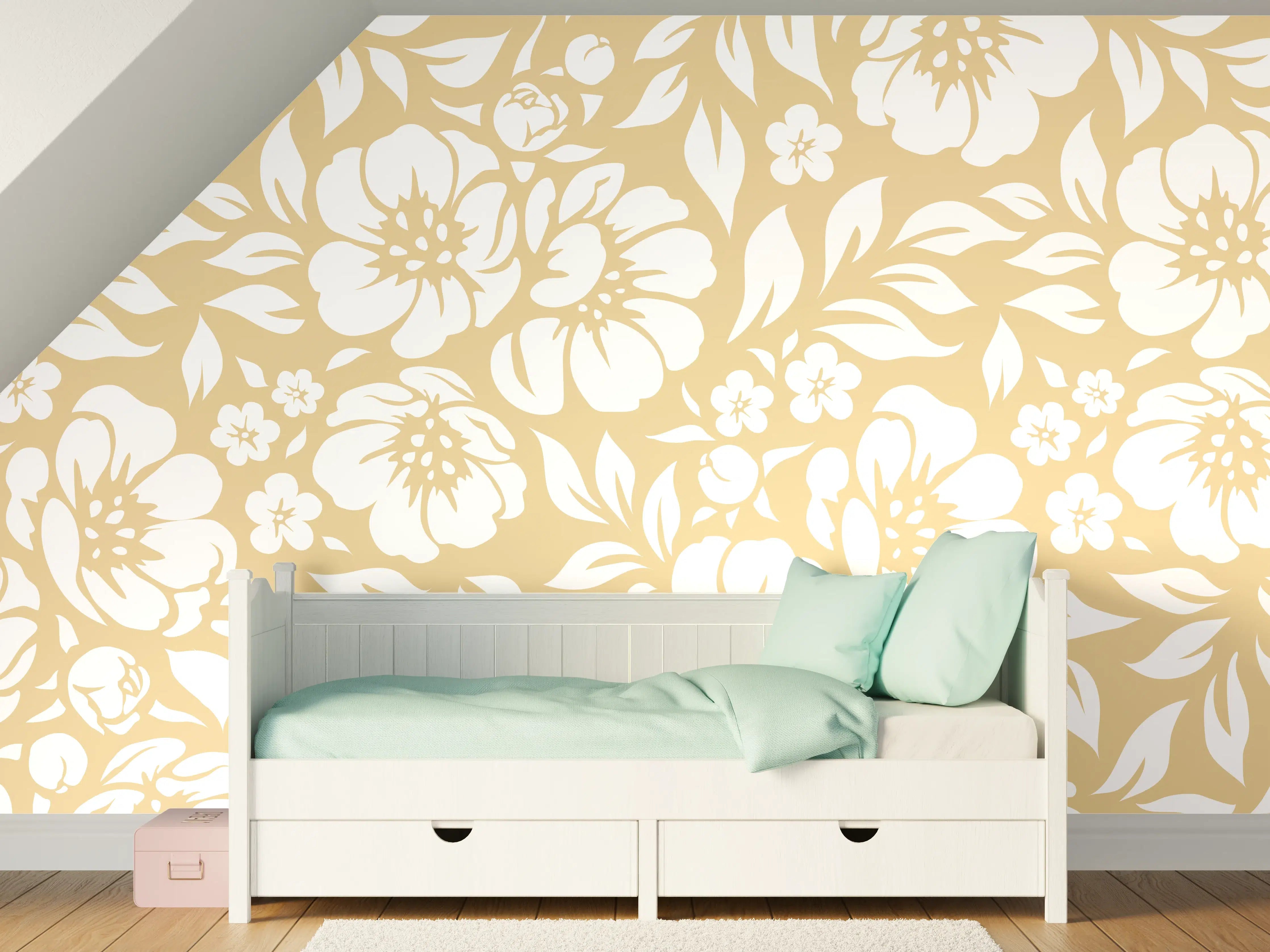 Kinderzimmer Wandgestaltung - Feine floral Muster in beige