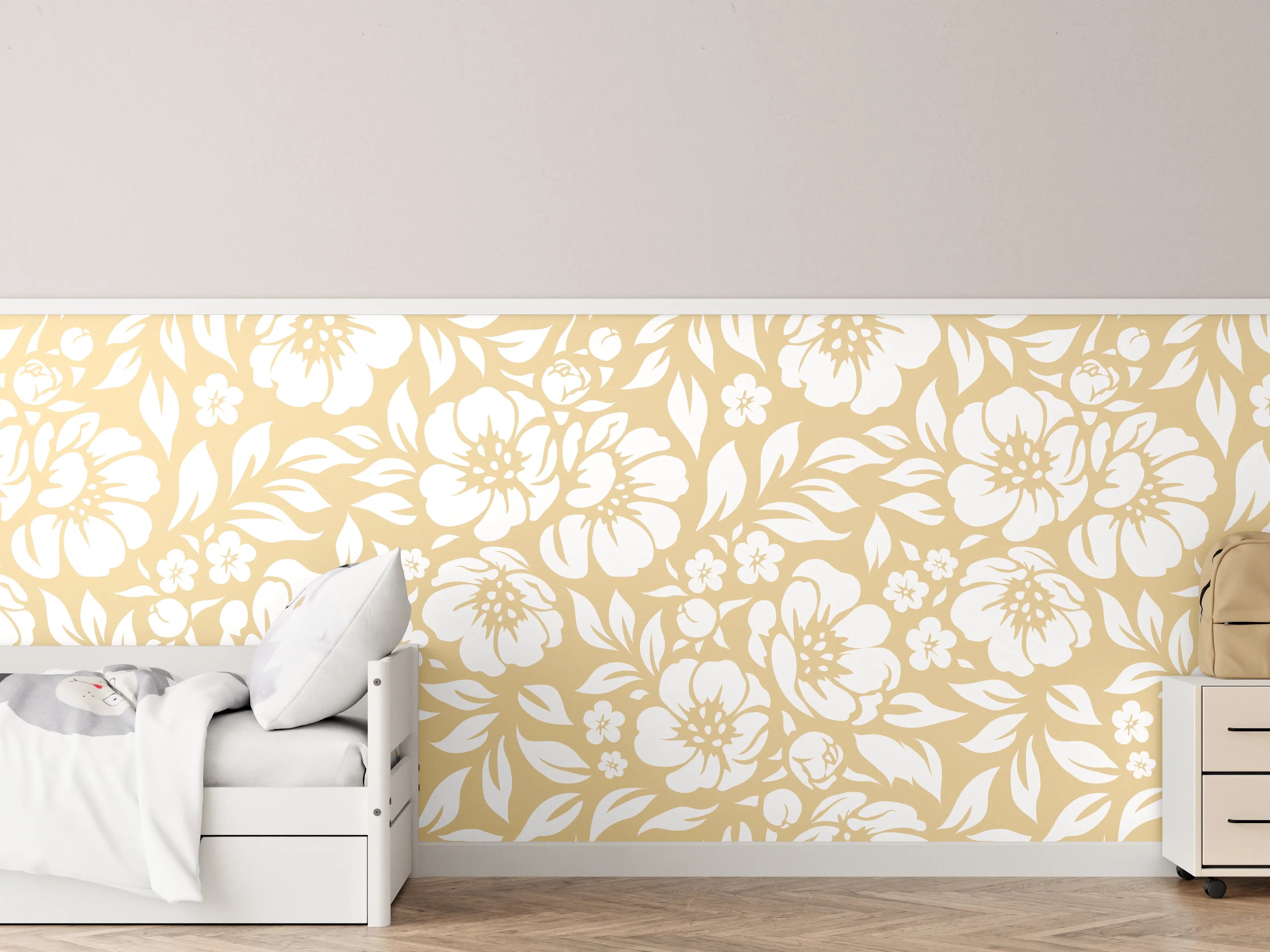 Kinderzimmer Wandgestaltung - Feine floral Muster in beige