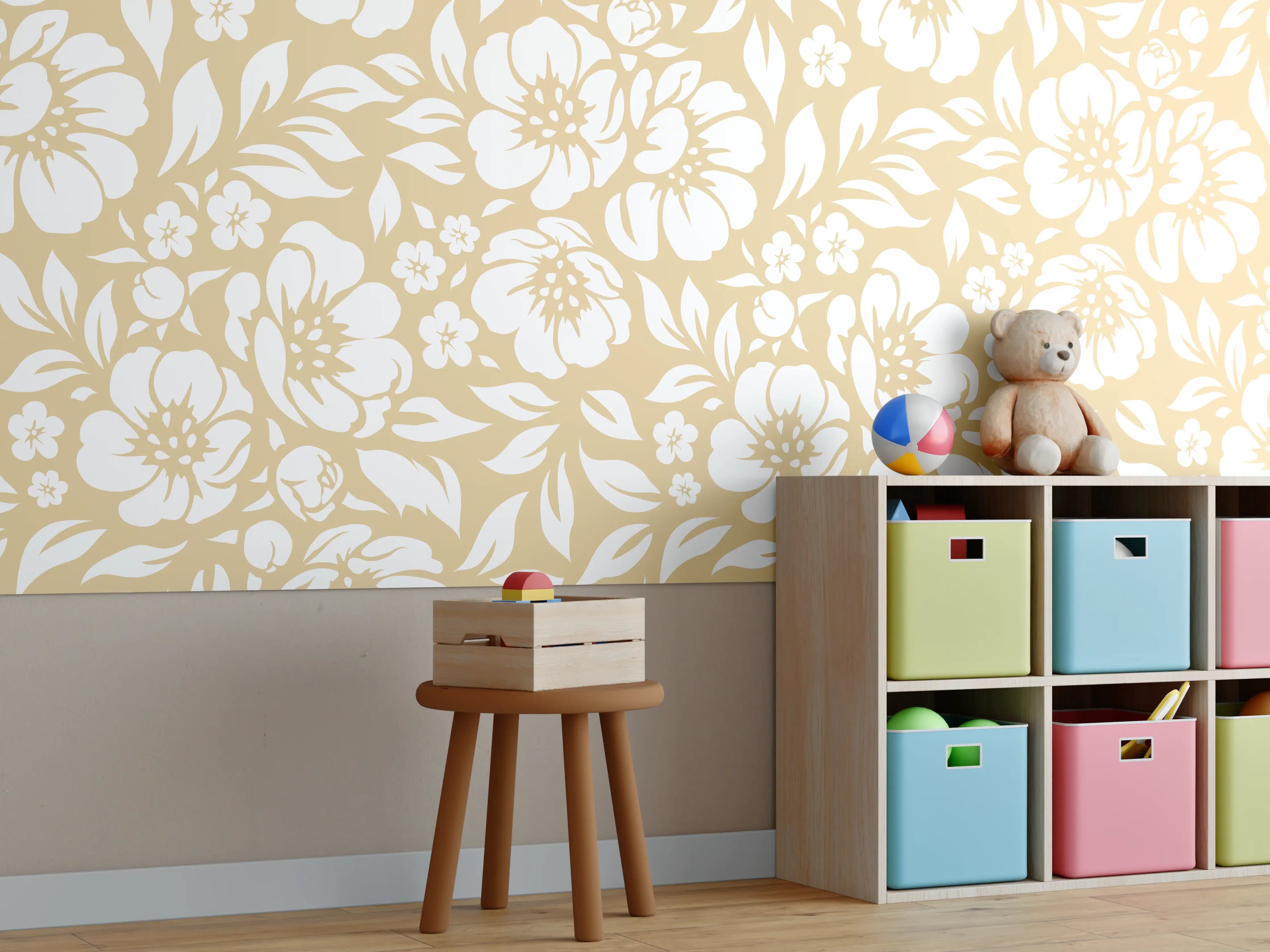 Kinderzimmer Wandgestaltung - Feine floral Muster in beige