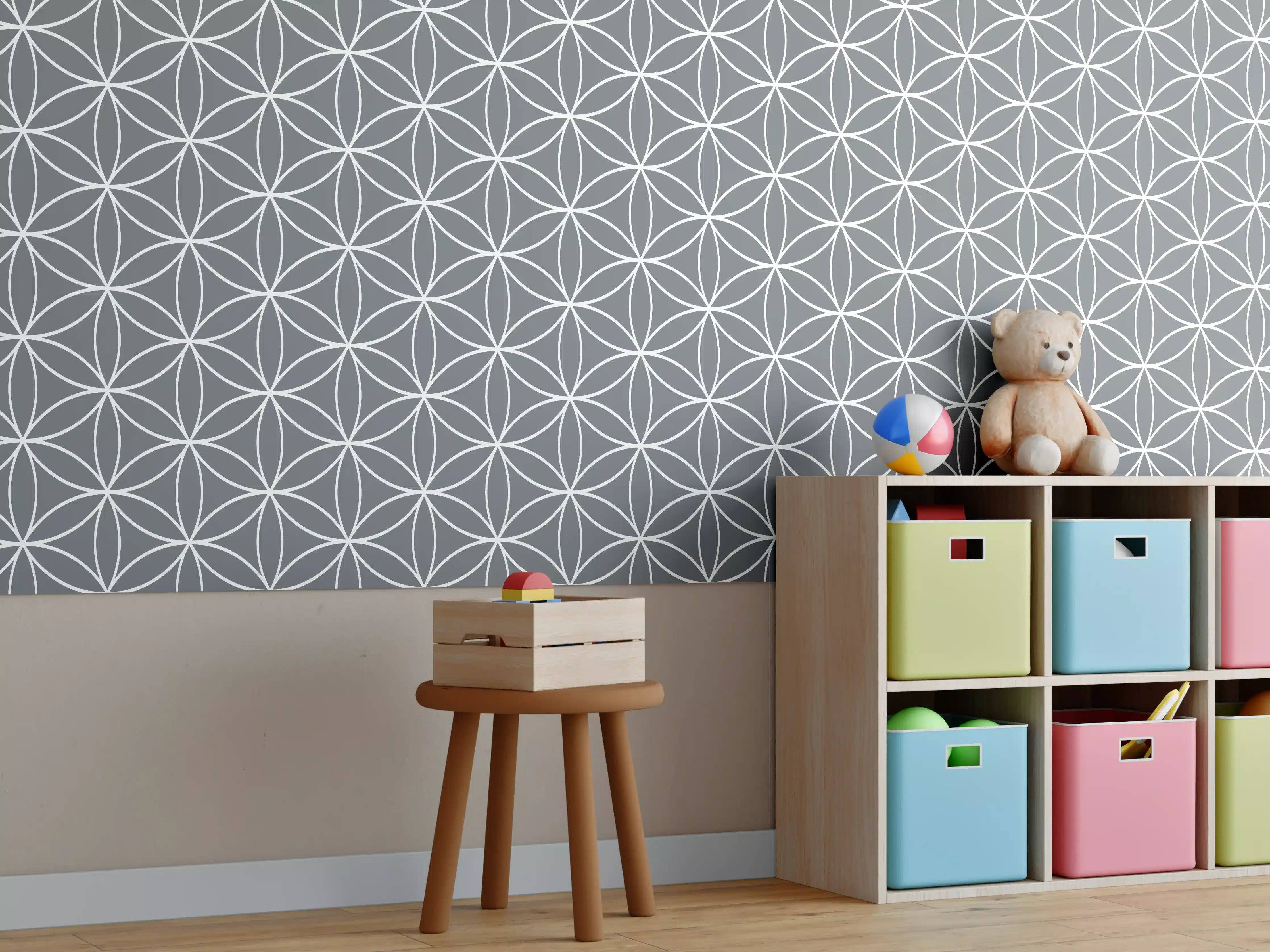 Kinderzimmer Wandgestaltung - Feine geometrische Muster in Grau