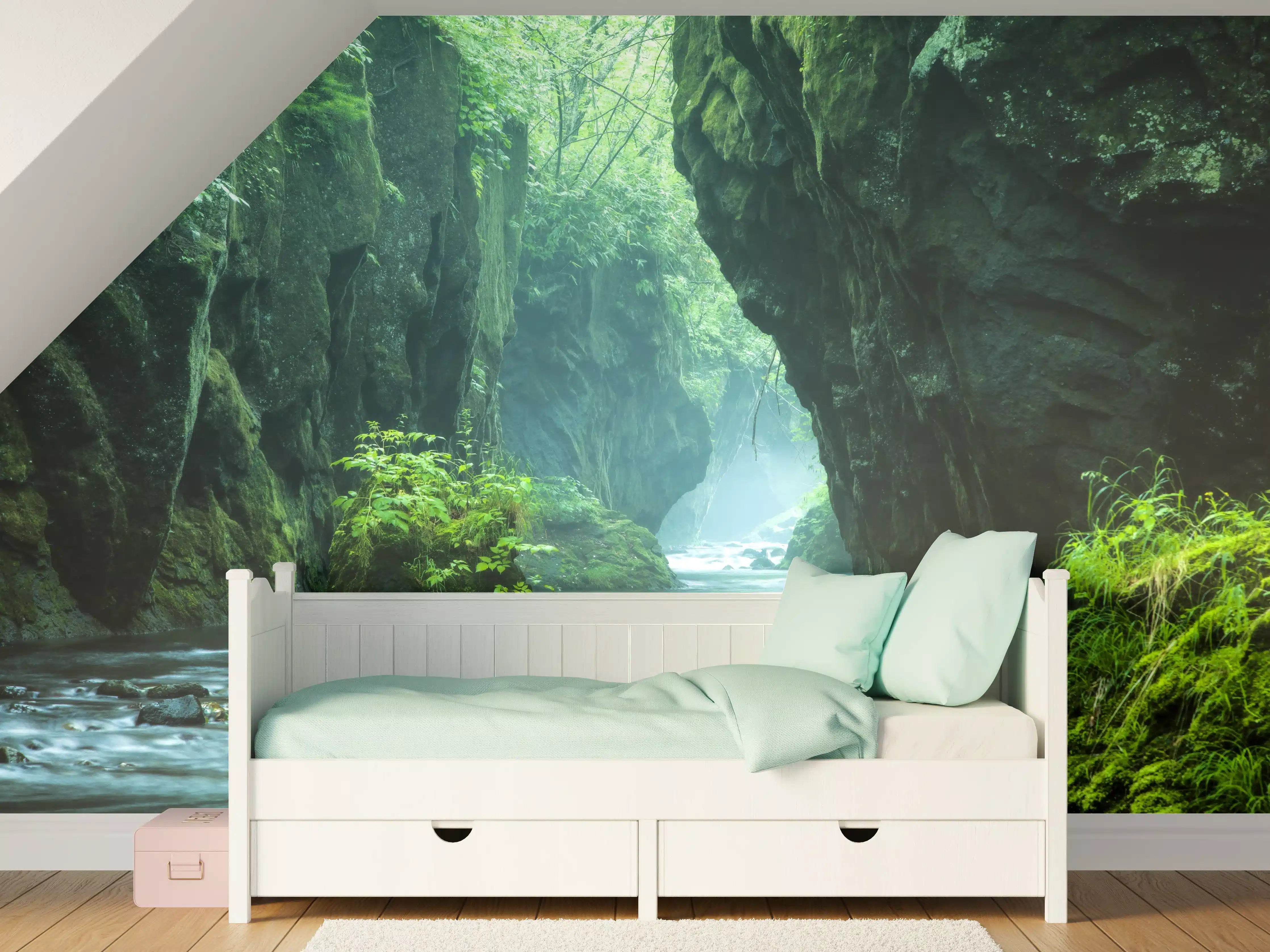 Kinderzimmer Wandgestaltung - Felsschlucht im Dschungel Hokkaidos