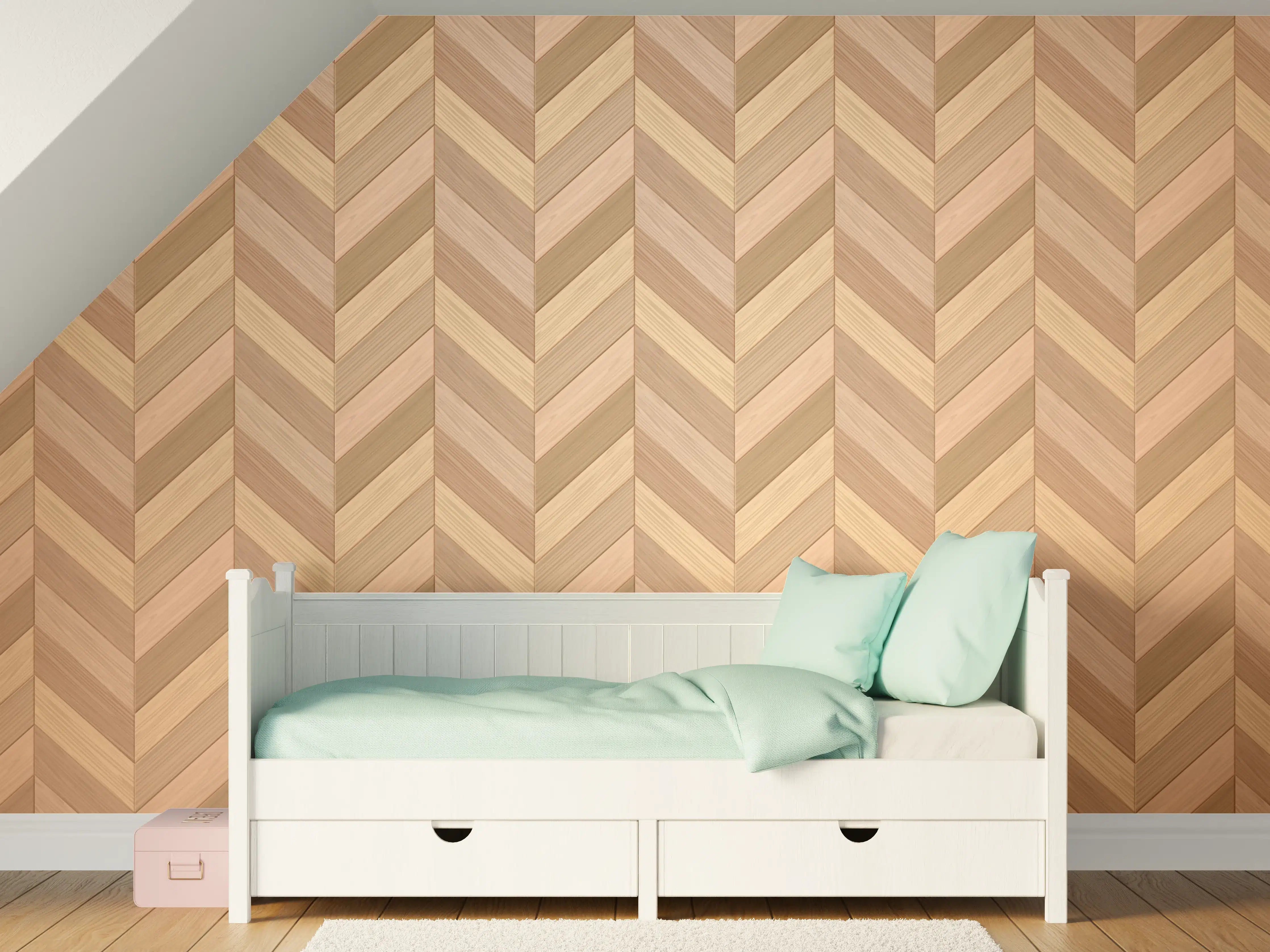 Kinderzimmer Wandgestaltung - Fischgrät Parkett Braun