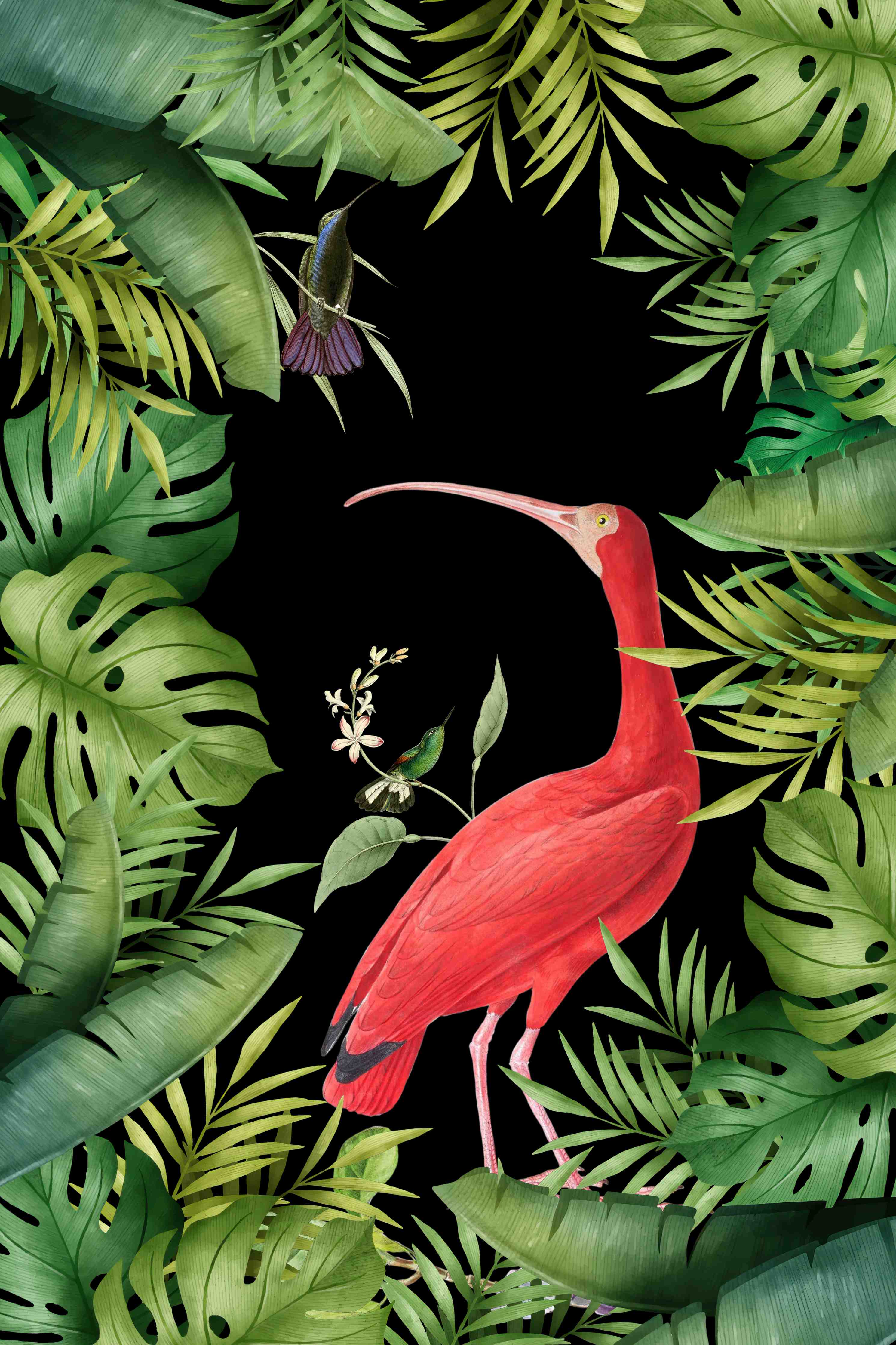 Kinderzimmer Wandgestaltung-Flamingo im Pflanzenrahmen