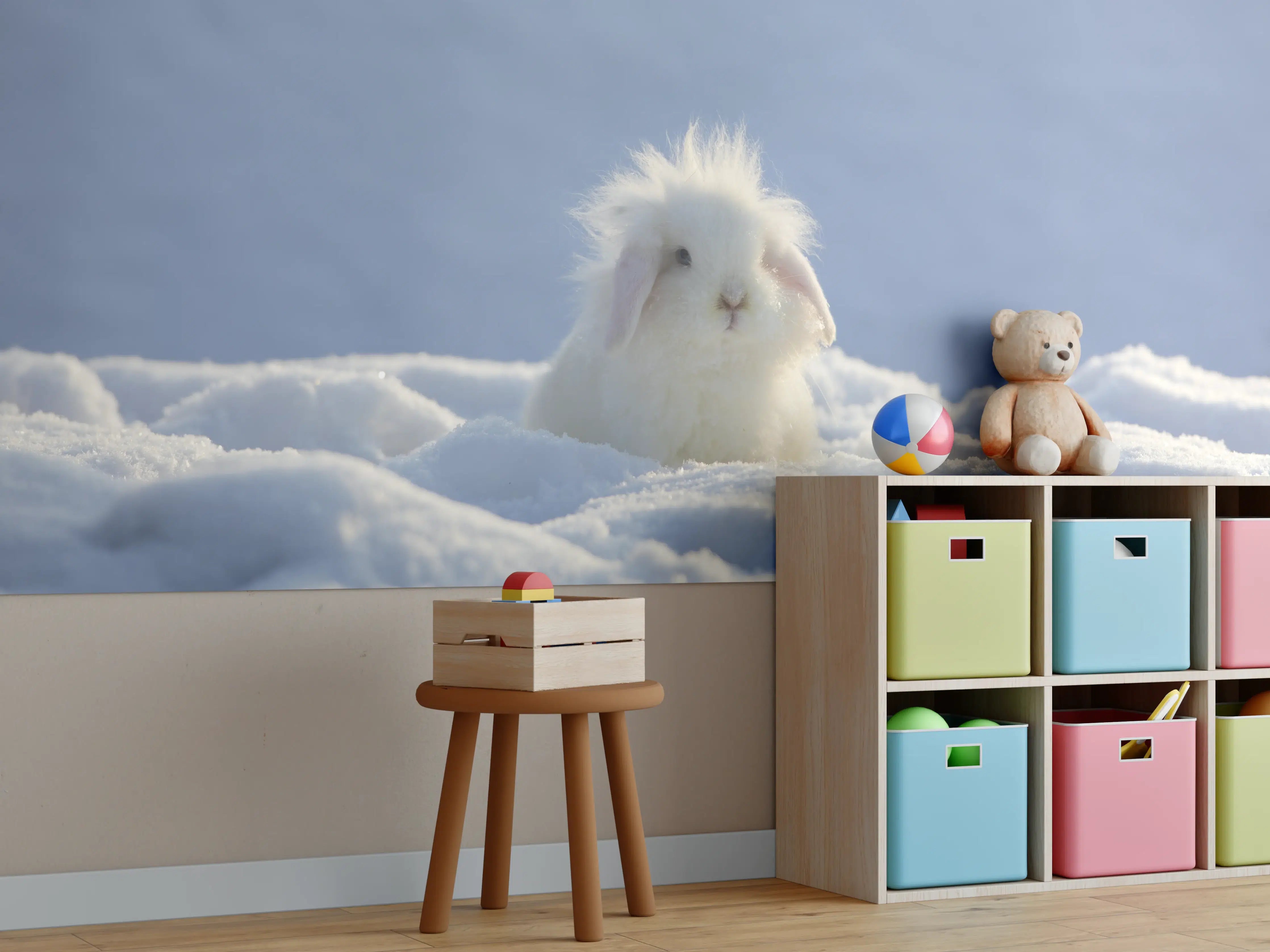 Kinderzimmer Wandgestaltung - Flauschiges Kaninchen im Schnee