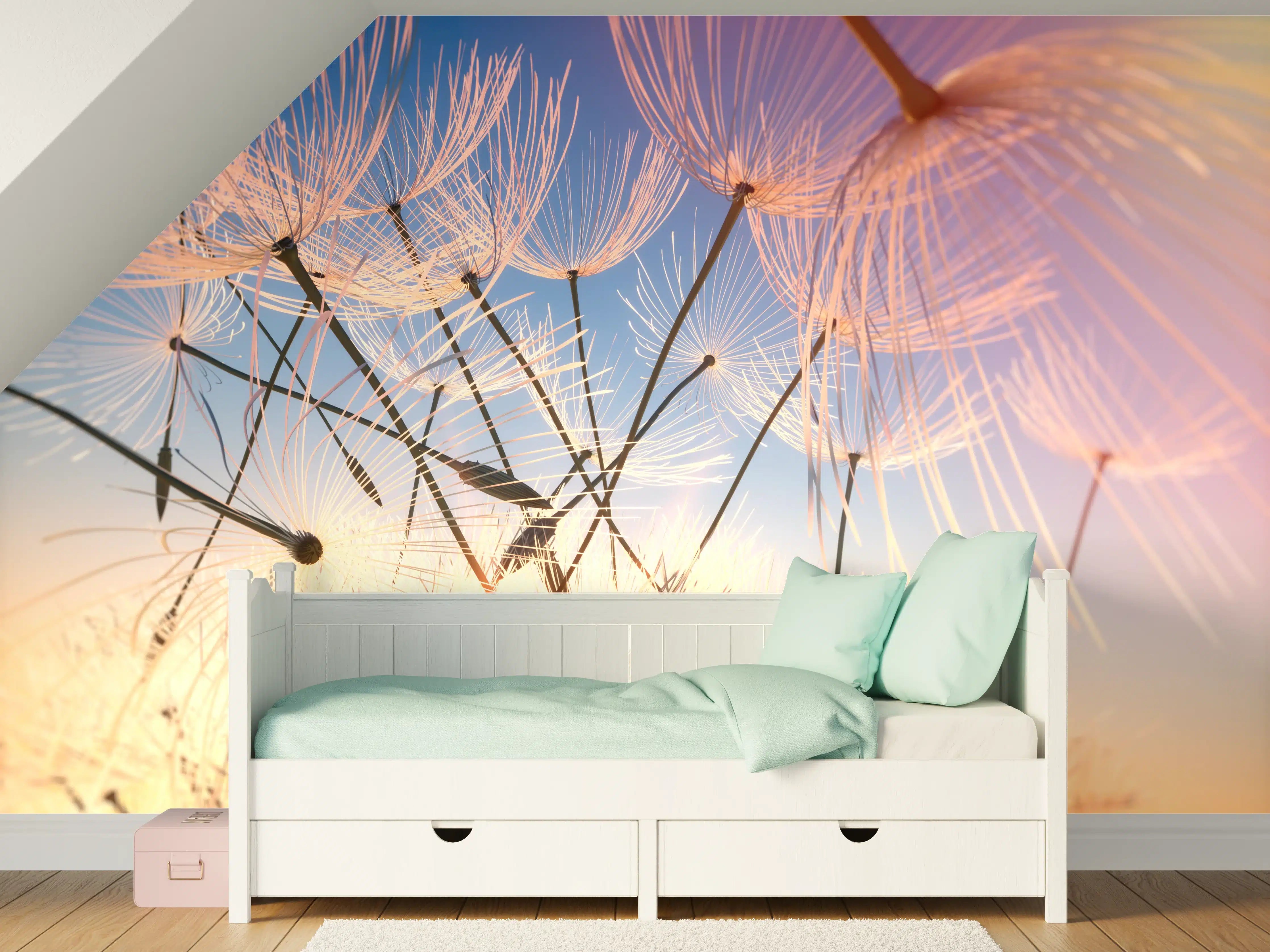 Kinderzimmer Wandgestaltung - Fliegende Pusteblumen in Nahaufnahme
