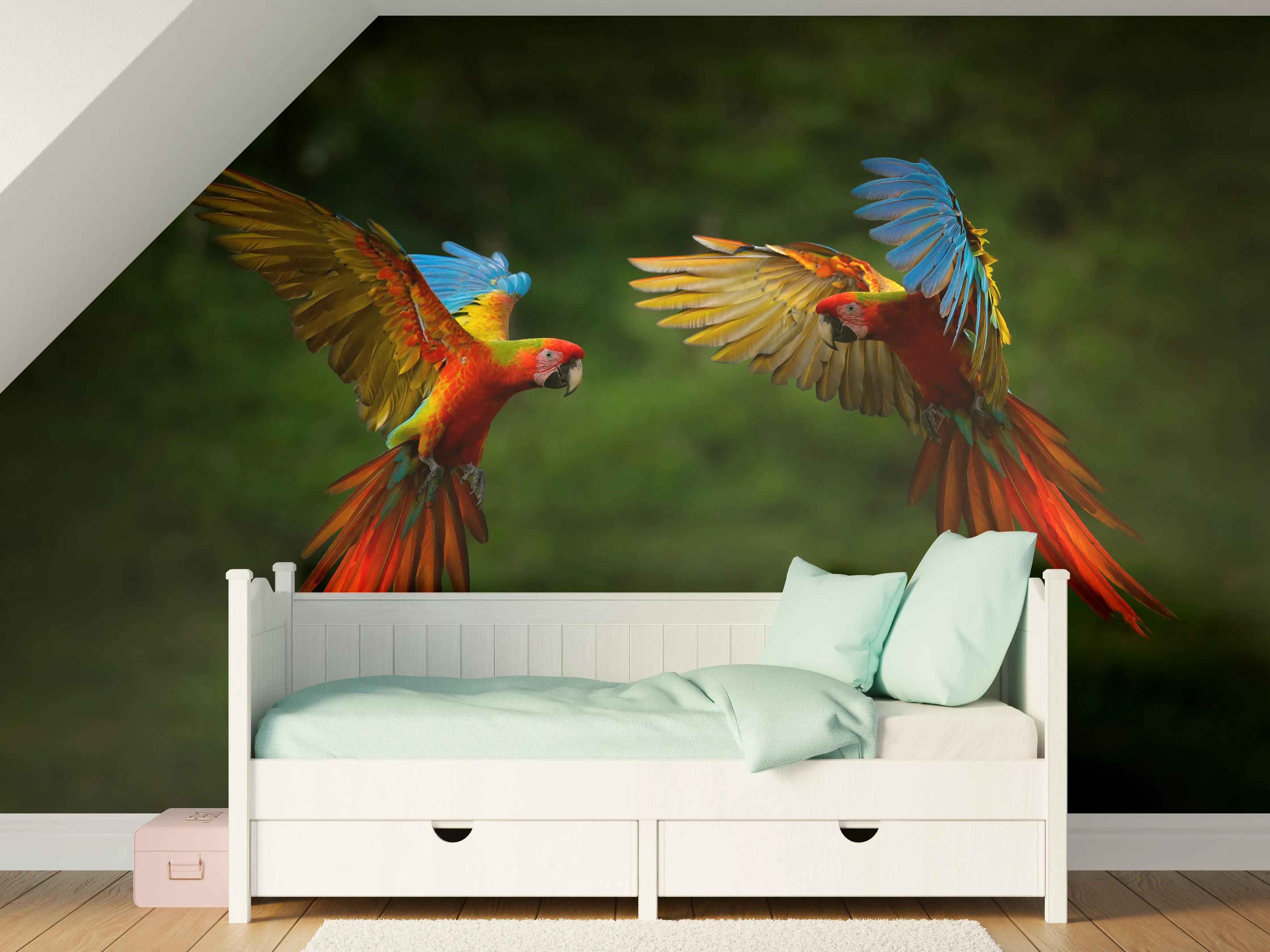 Kinderzimmer Wandgestaltung - Fliegende bunte Papageien
