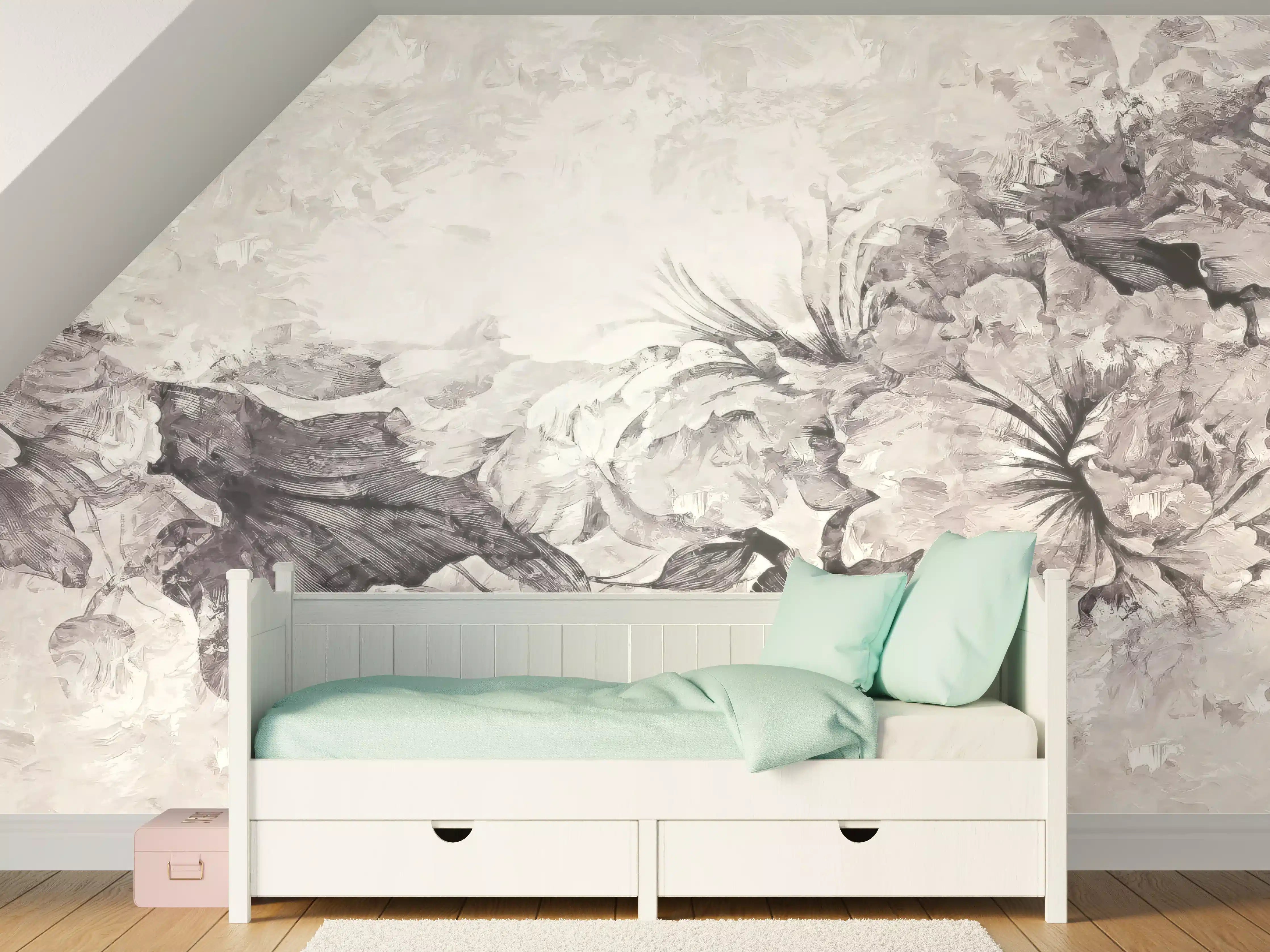 Kinderzimmer Wandgestaltung - Floral Grau Abstrakte Textur