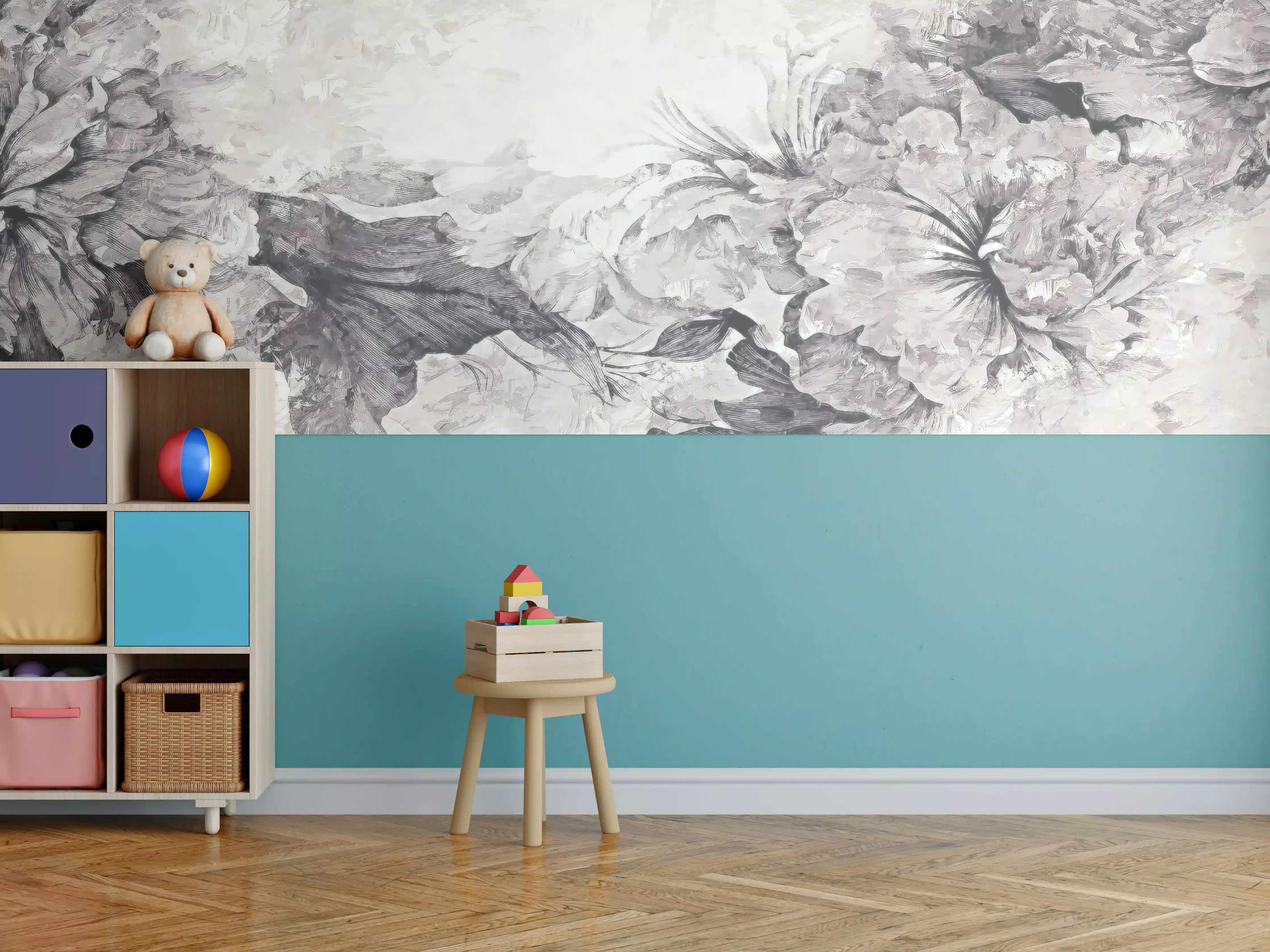 Kinderzimmer Wandgestaltung - Floral Grau Abstrakte Textur