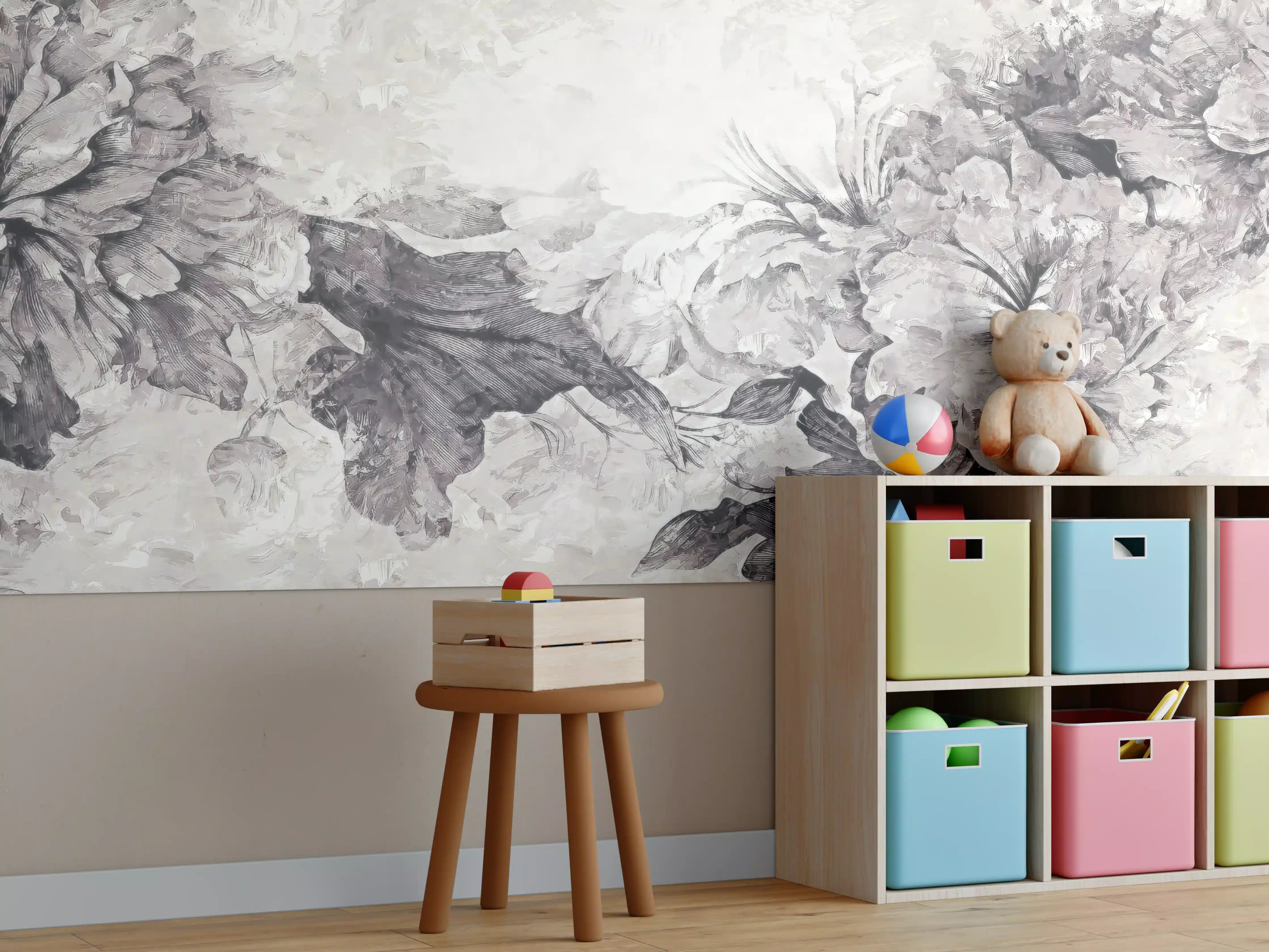 Kinderzimmer Wandgestaltung - Floral Grau Abstrakte Textur
