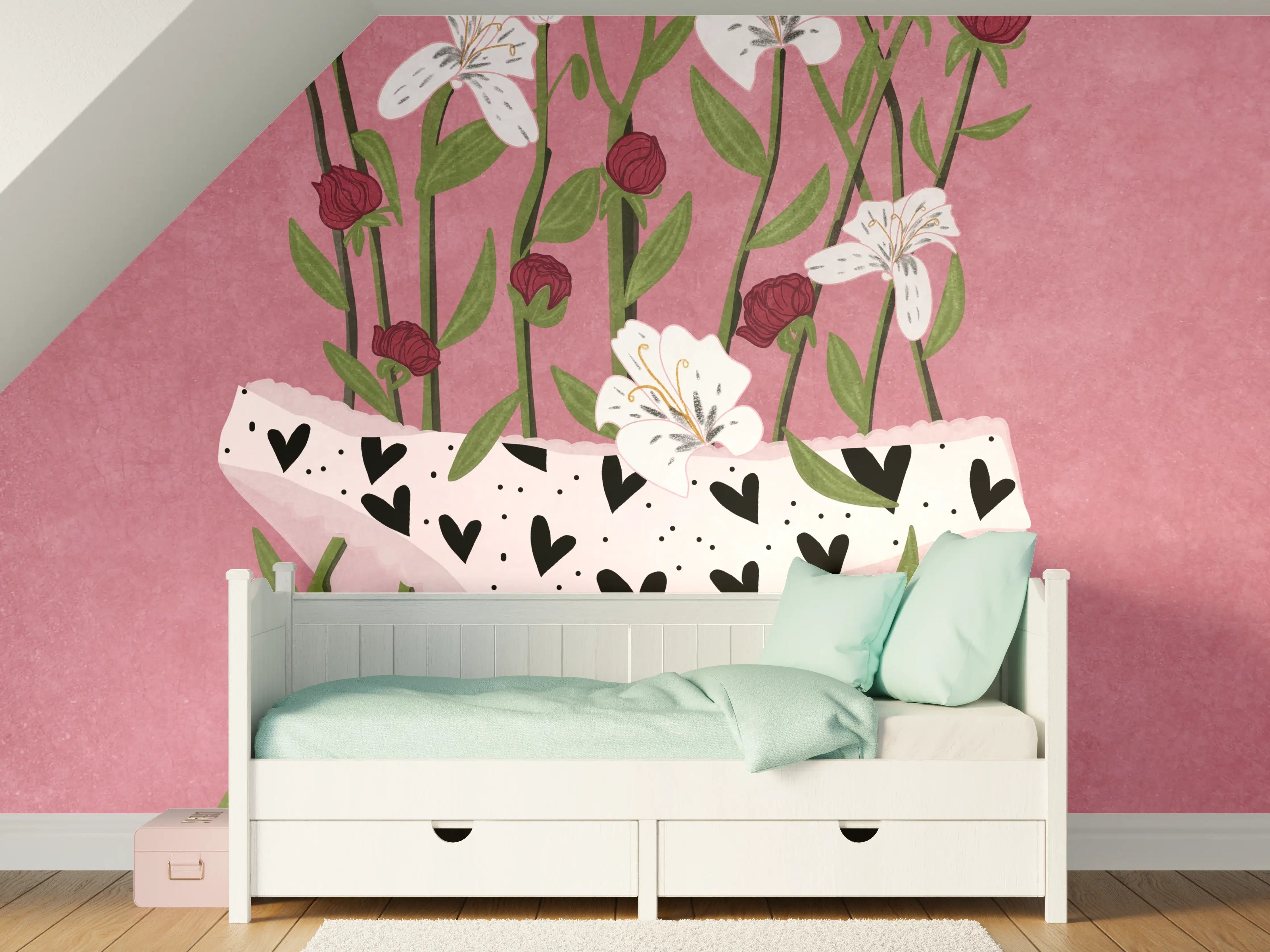 Kinderzimmer Wandgestaltung - Floral-Heart Lingerie Illustration