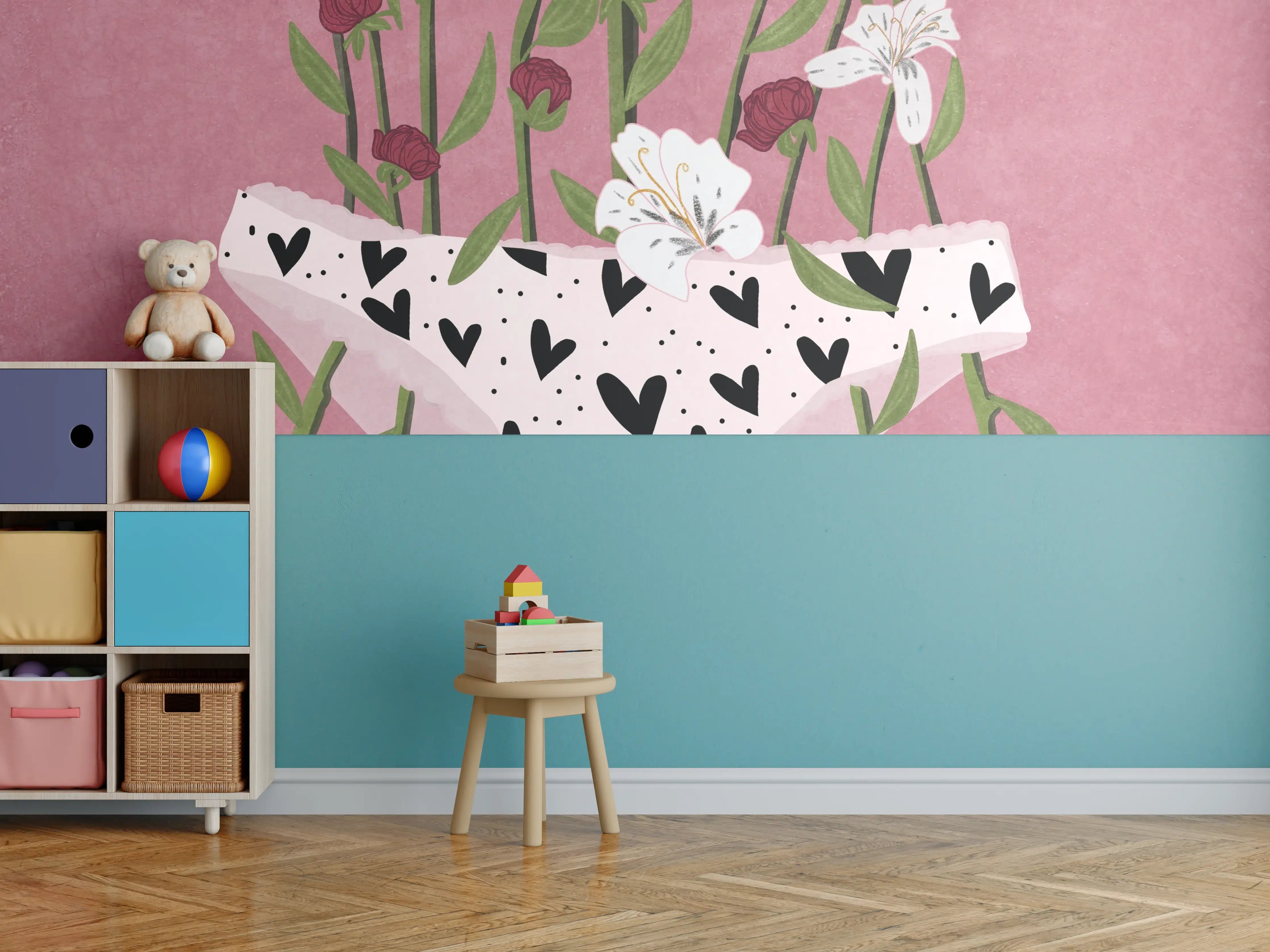 Kinderzimmer Wandgestaltung - Floral-Heart Lingerie Illustration
