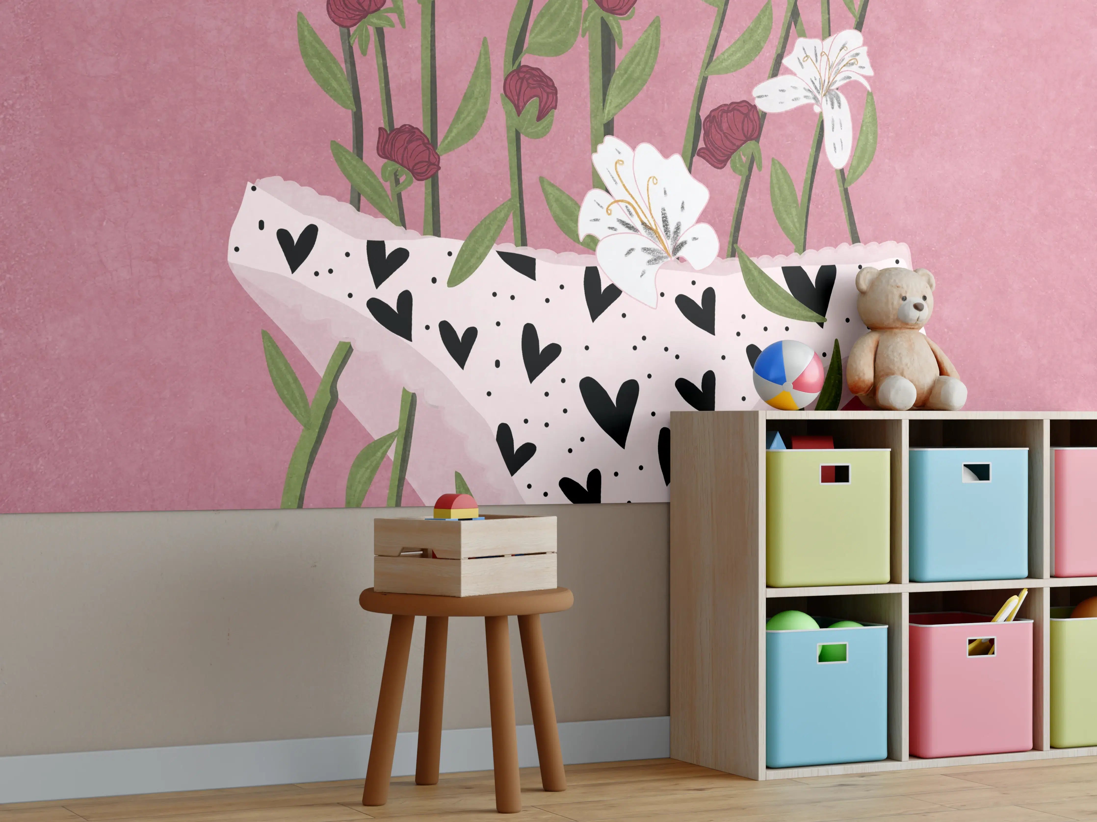 Kinderzimmer Wandgestaltung - Floral-Heart Lingerie Illustration