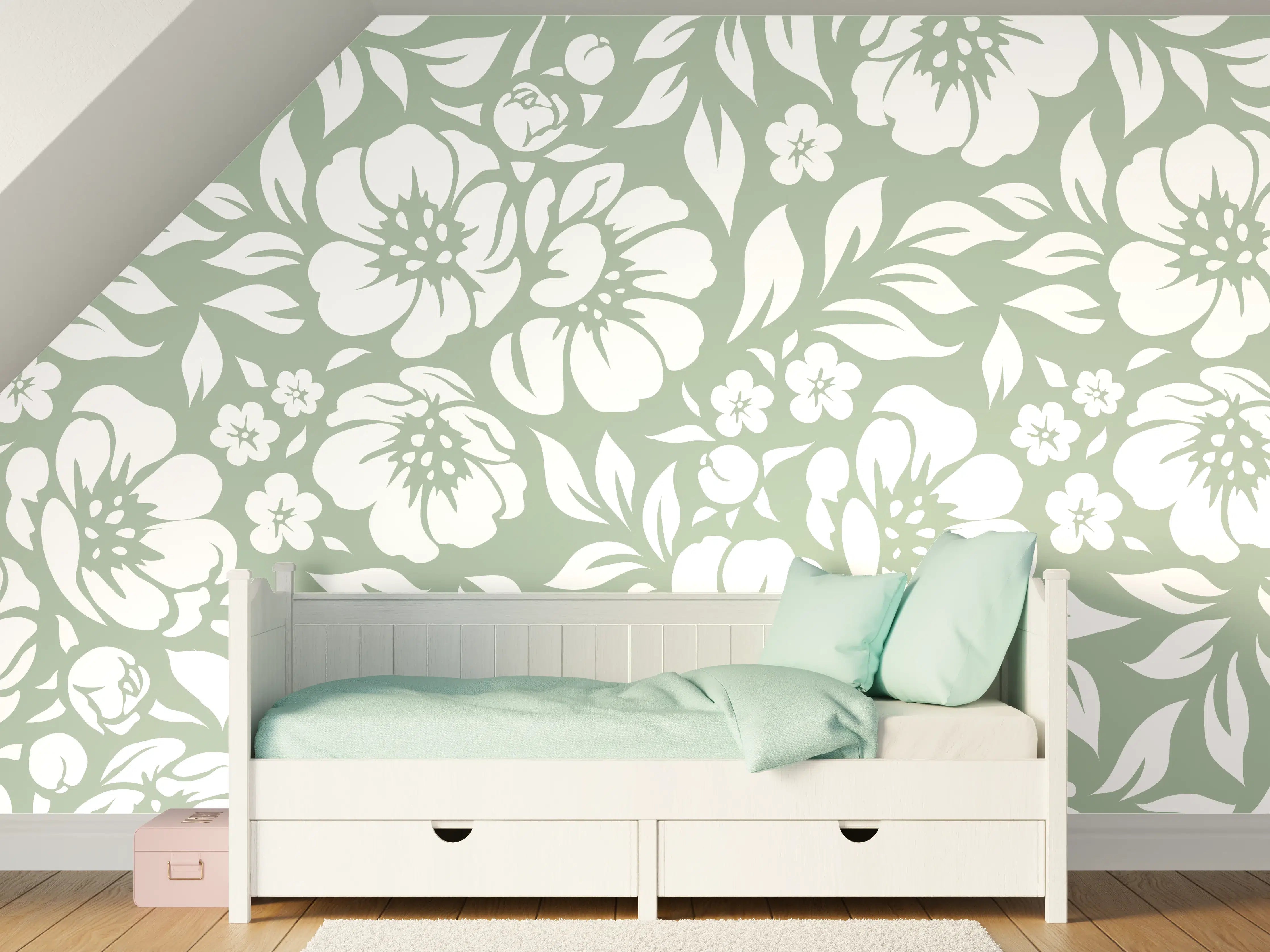 Kinderzimmer Wandgestaltung - Florale Salvia-Optik in zarten Grüntönen