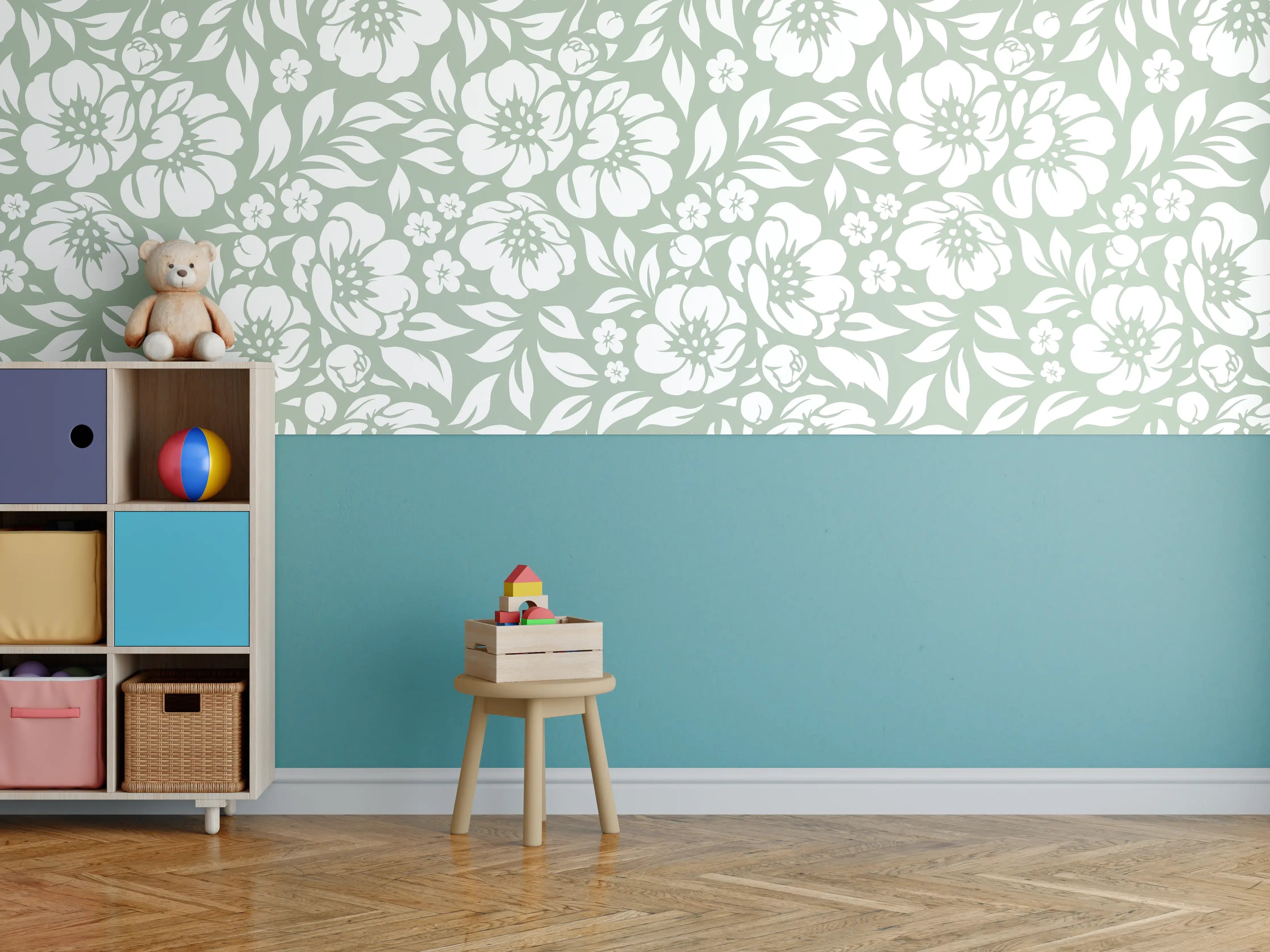 Kinderzimmer Wandgestaltung - Florale Salvia-Optik in zarten Grüntönen