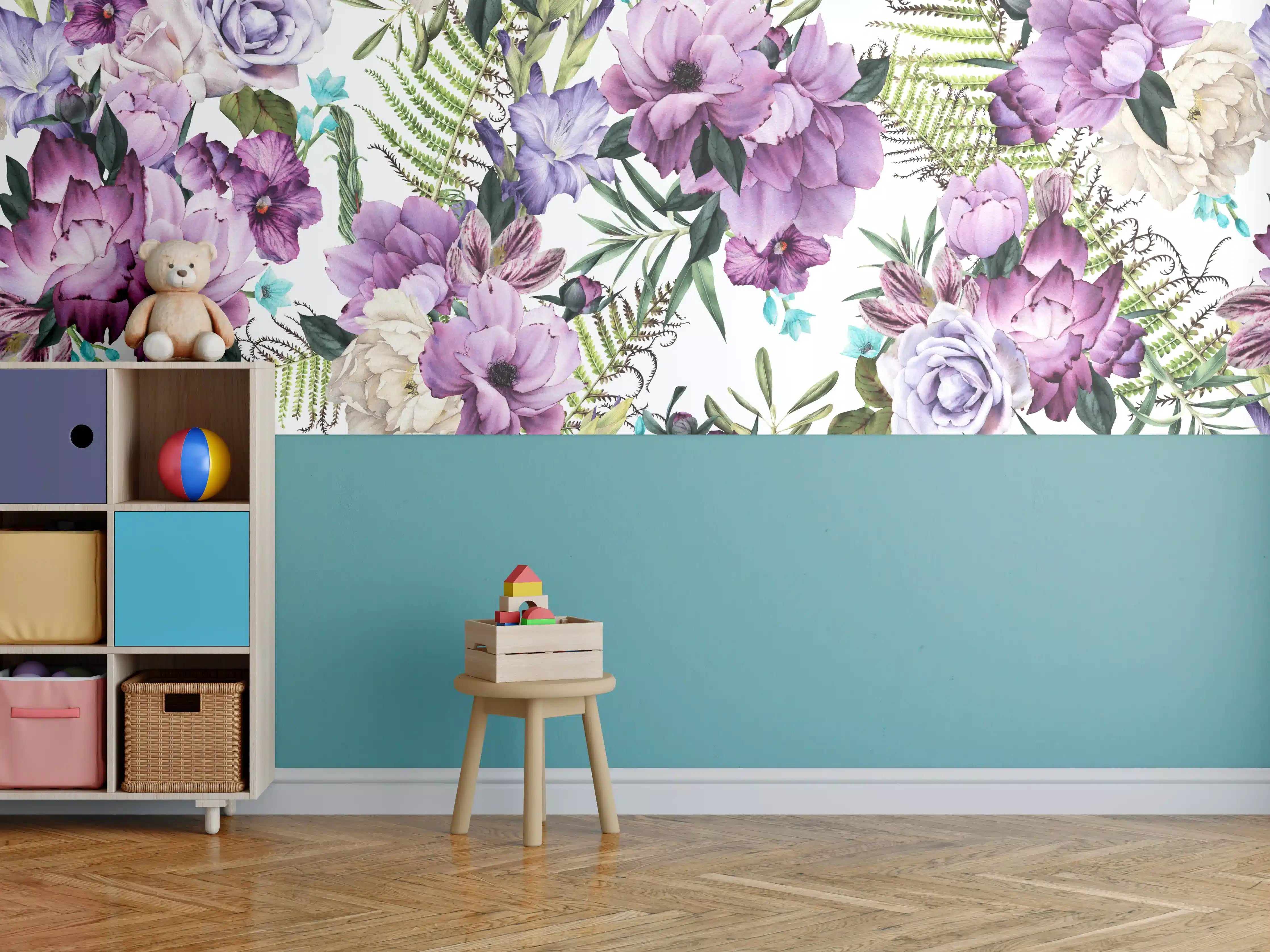 Kinderzimmer Wandgestaltung - Florale Wassermalerei in Pastelltönen