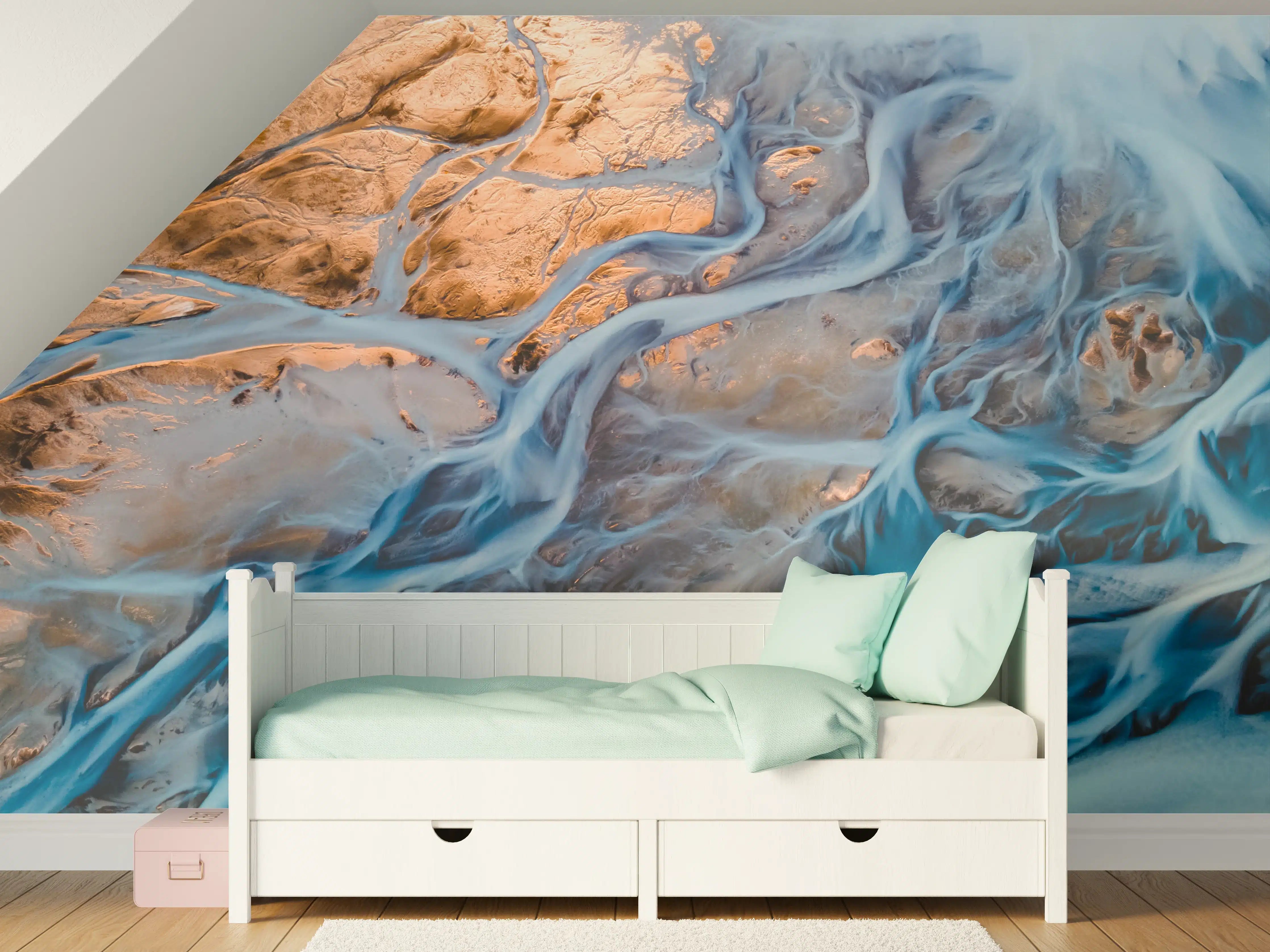 Kinderzimmer Wandgestaltung - Florale Wasserwelt in Blau