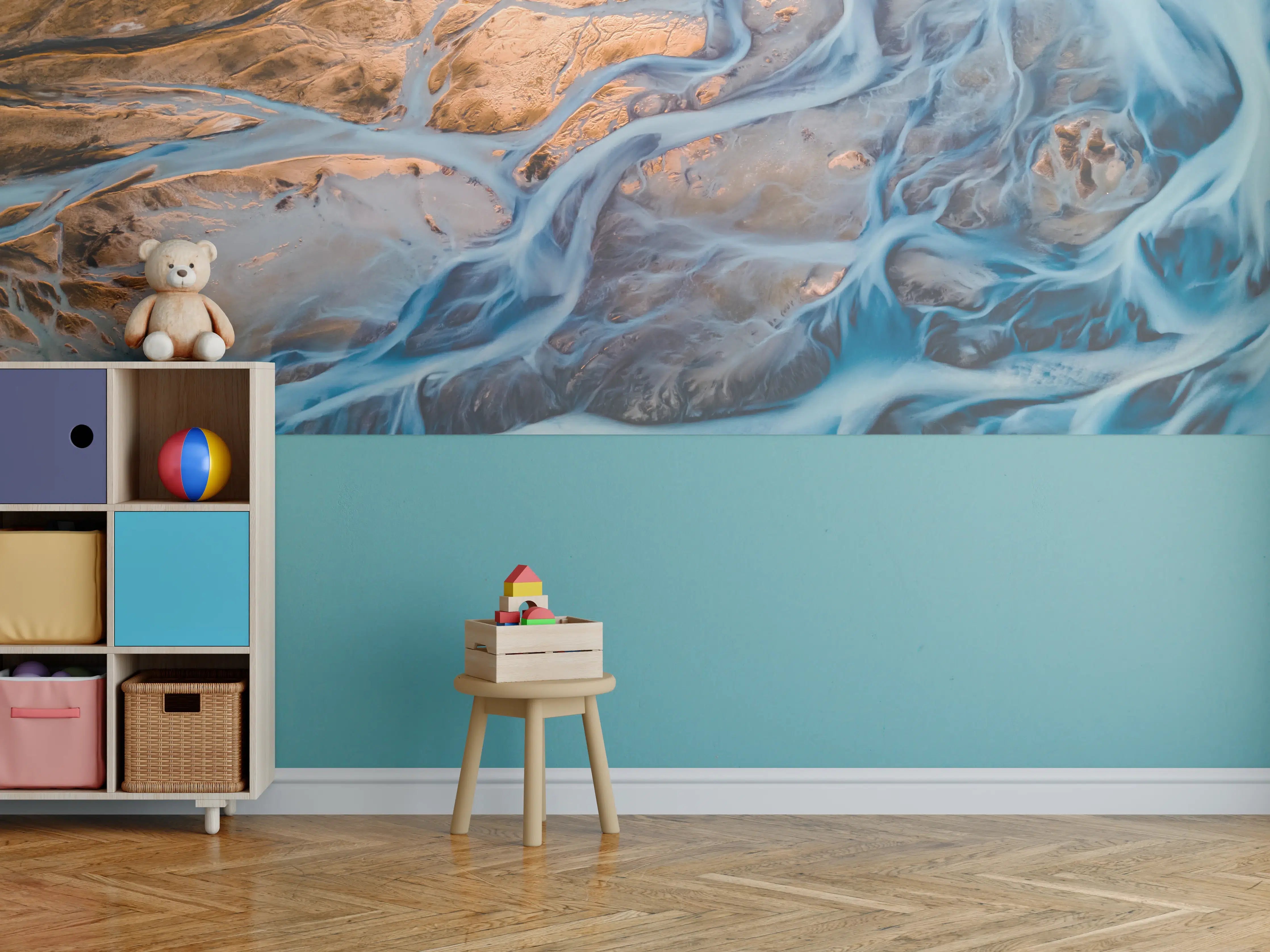 Kinderzimmer Wandgestaltung - Florale Wasserwelt in Blau