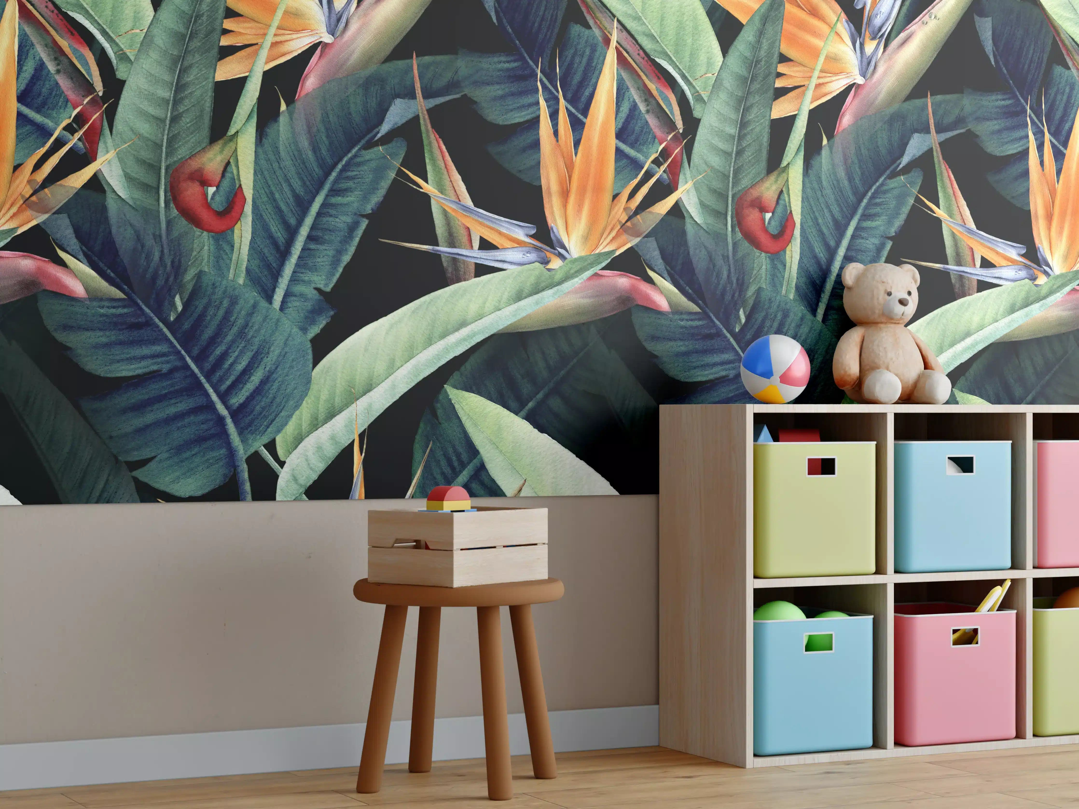 Kinderzimmer Wandgestaltung - Florales Blätter Muster