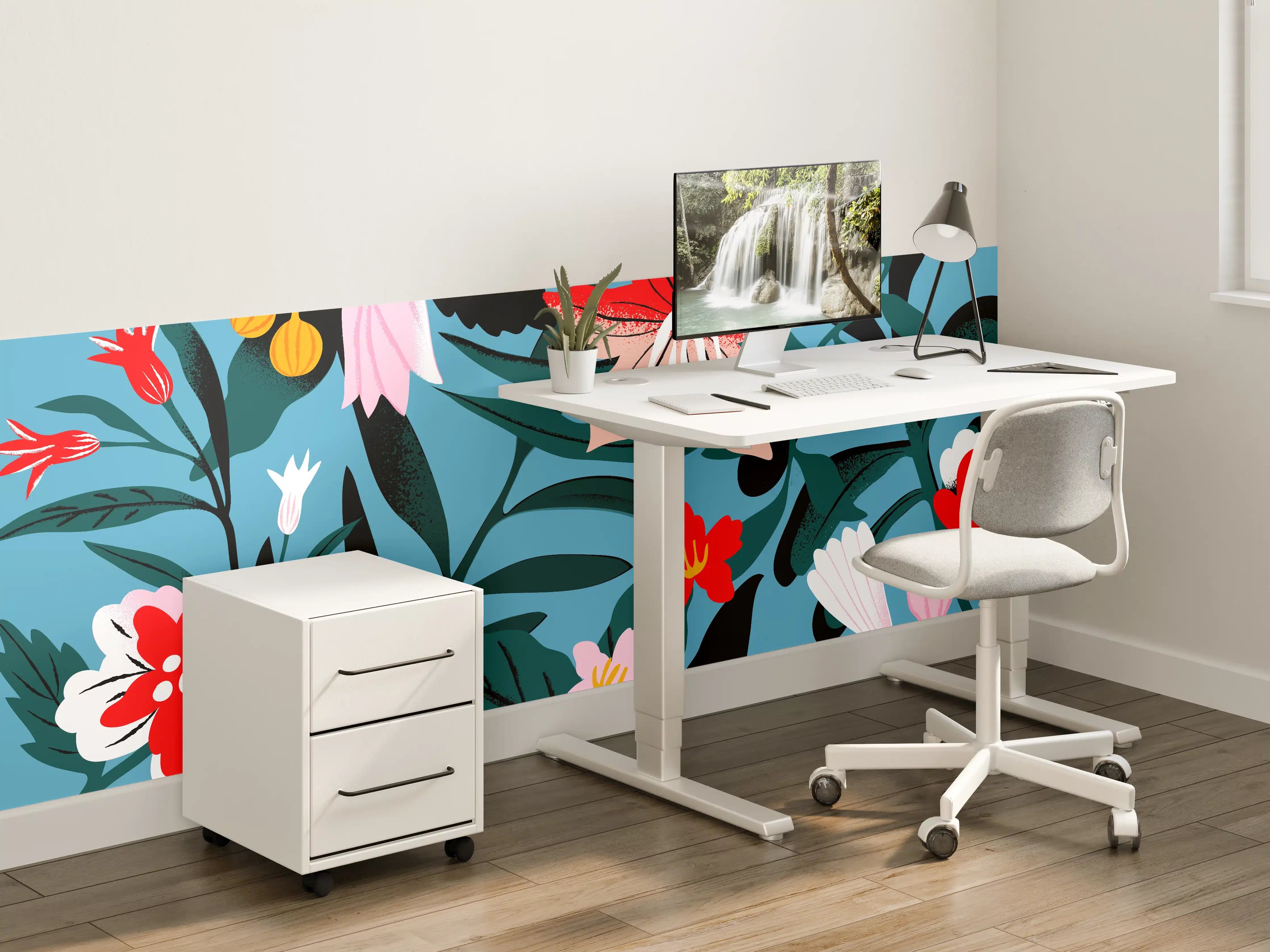 Kinderzimmer Wandgestaltung - Florales Blau-Rot Muster