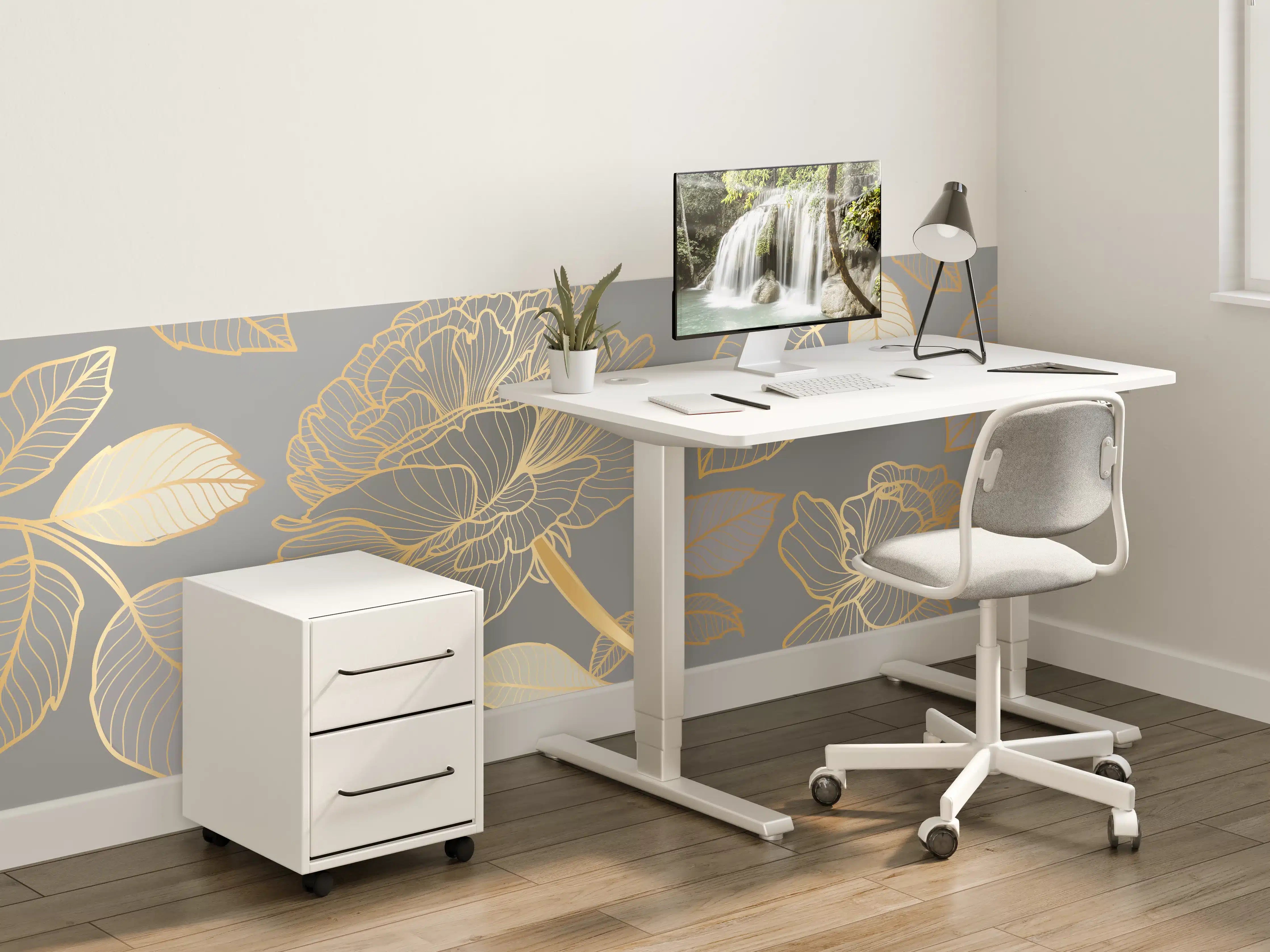 Kinderzimmer Wandgestaltung - Florales Gold-Muster Design