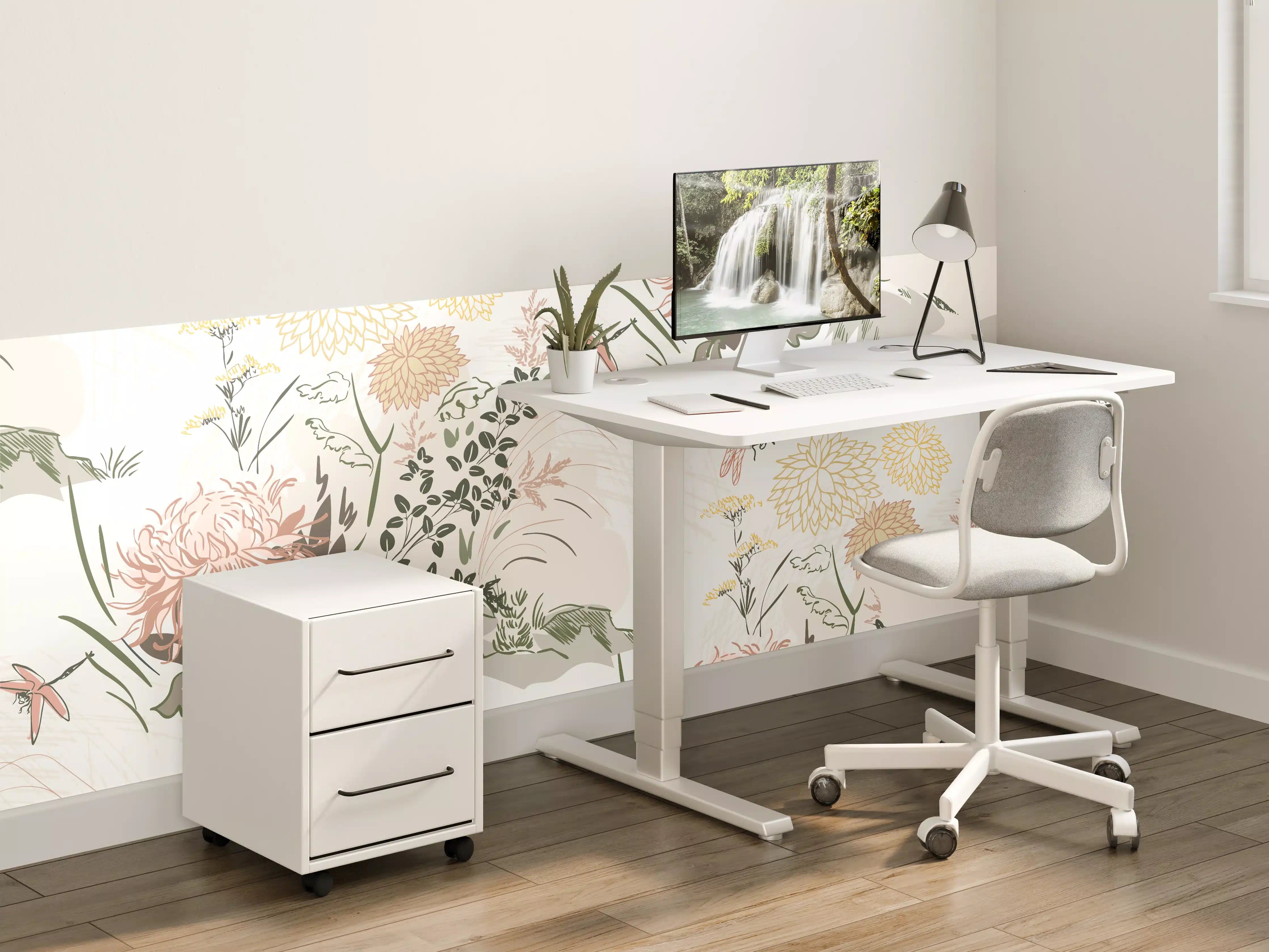 Kinderzimmer Wandgestaltung - Florales Muster Beige-Grün-Rosa