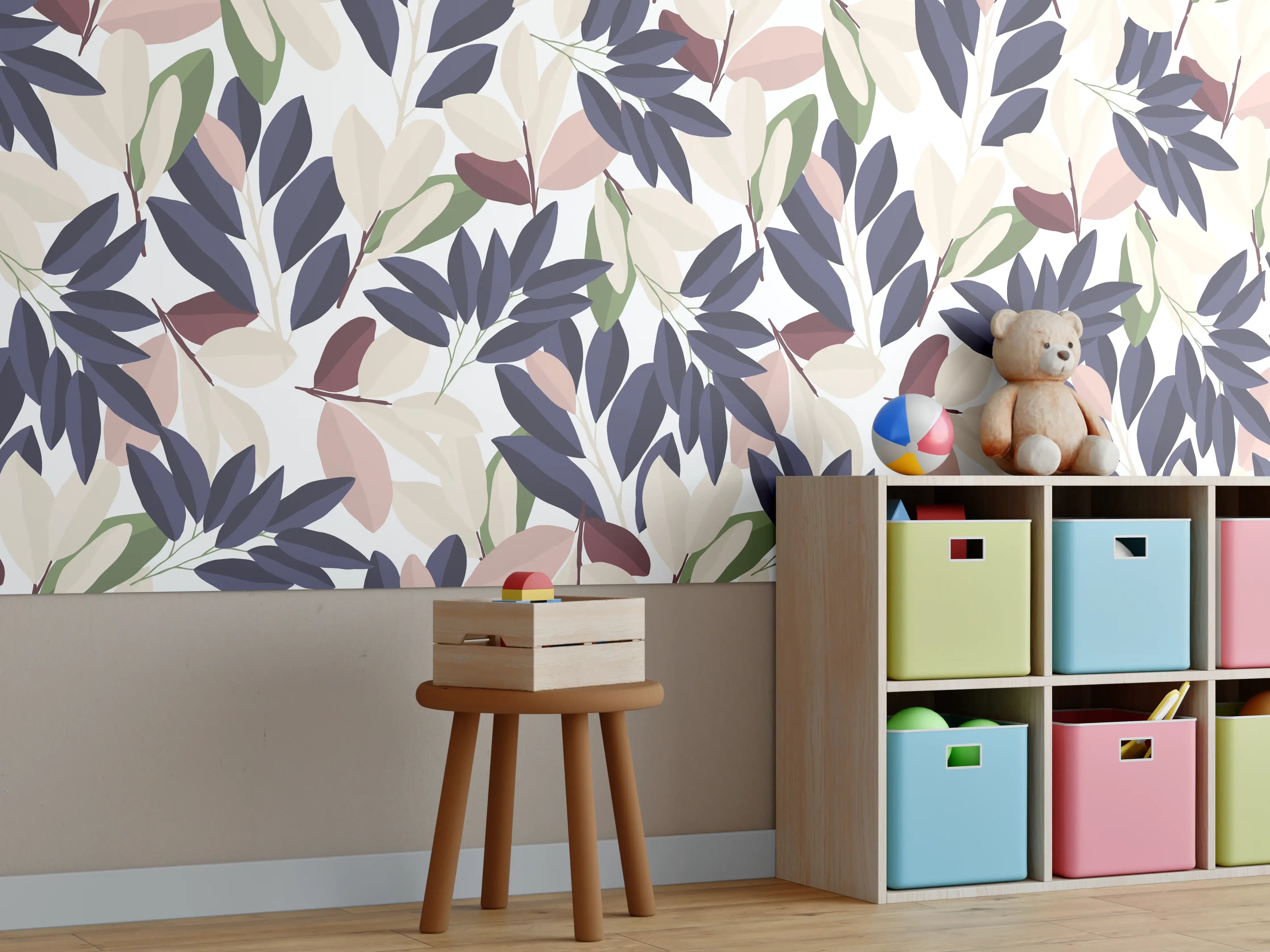 Kinderzimmer Wandgestaltung - Florales Muster Pastellfarben
