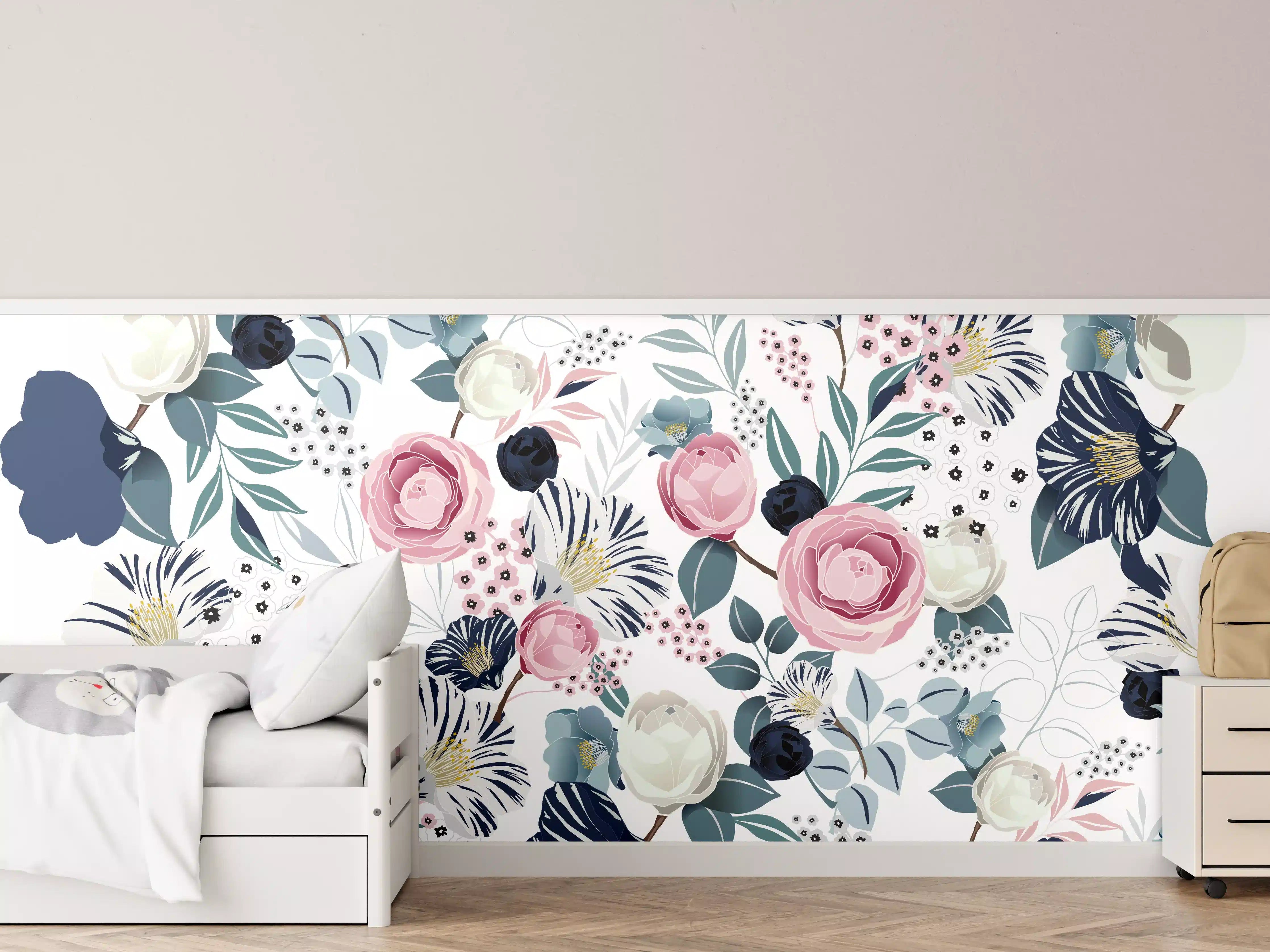 Kinderzimmer Wandgestaltung - Florales Muster in Pastellfarben