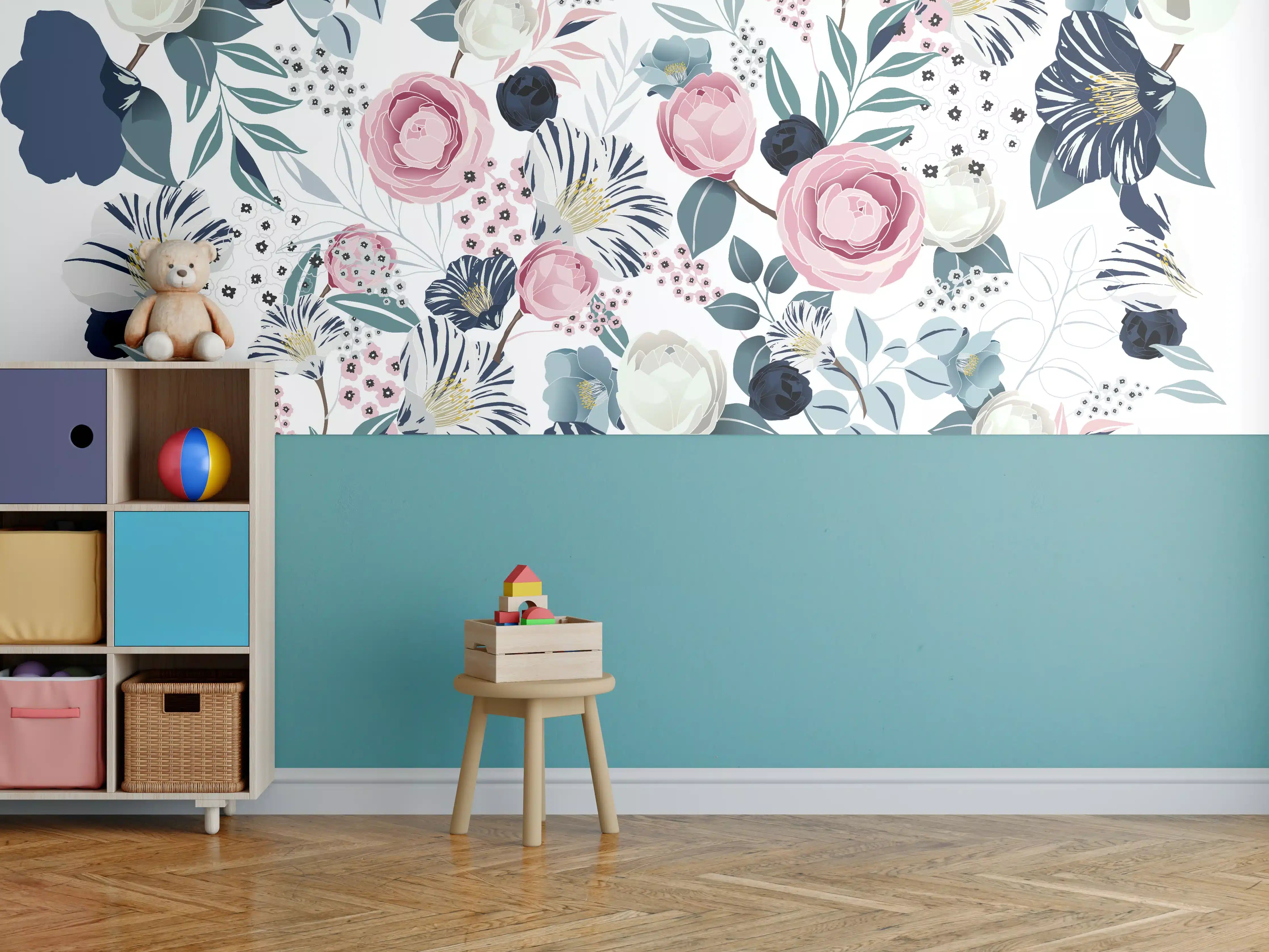 Kinderzimmer Wandgestaltung - Florales Muster in Pastellfarben
